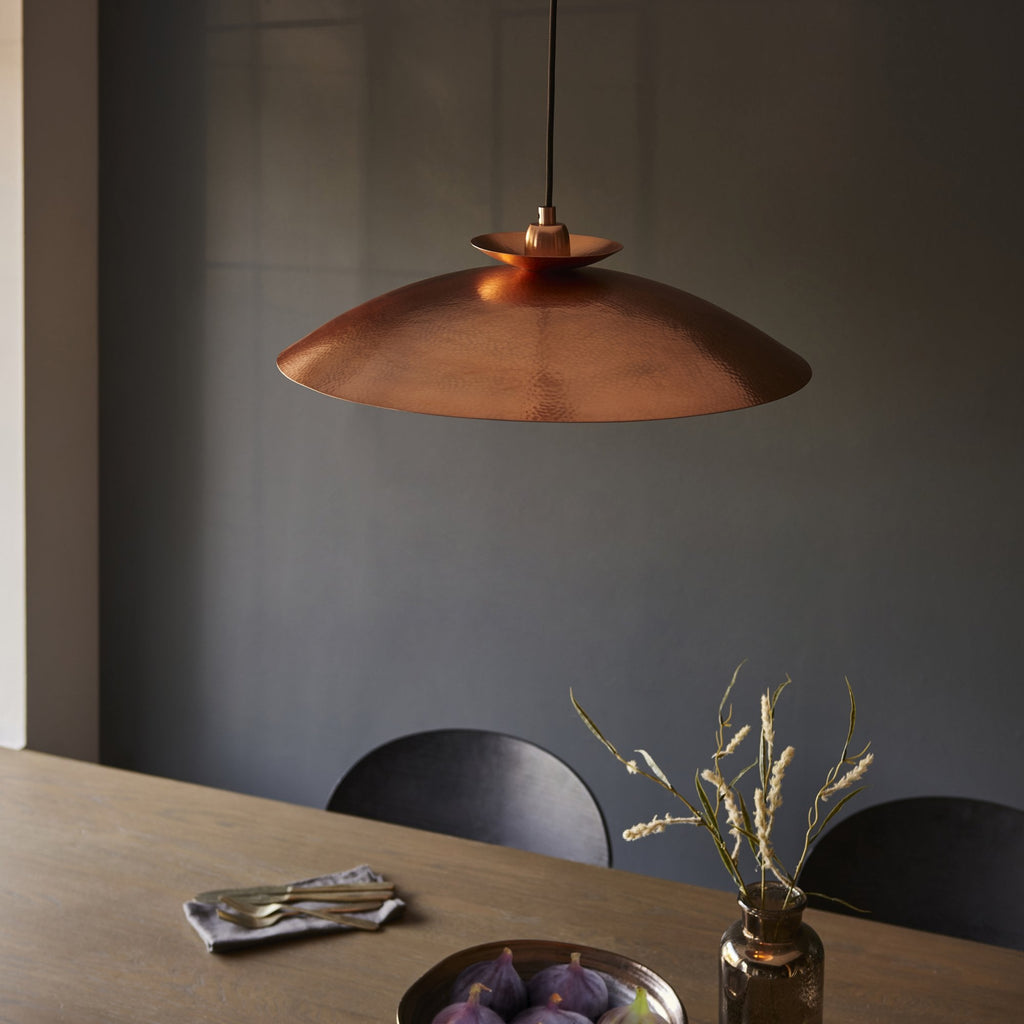 104010 Pendant 1 Light Hammered Copper And Copper Plate