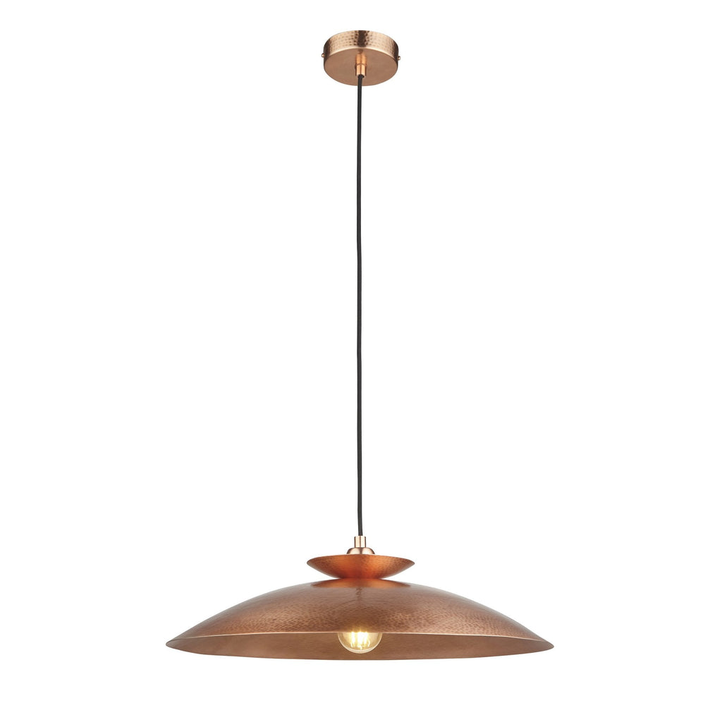 104010 Pendant 1 Light Hammered Copper And Copper Plate