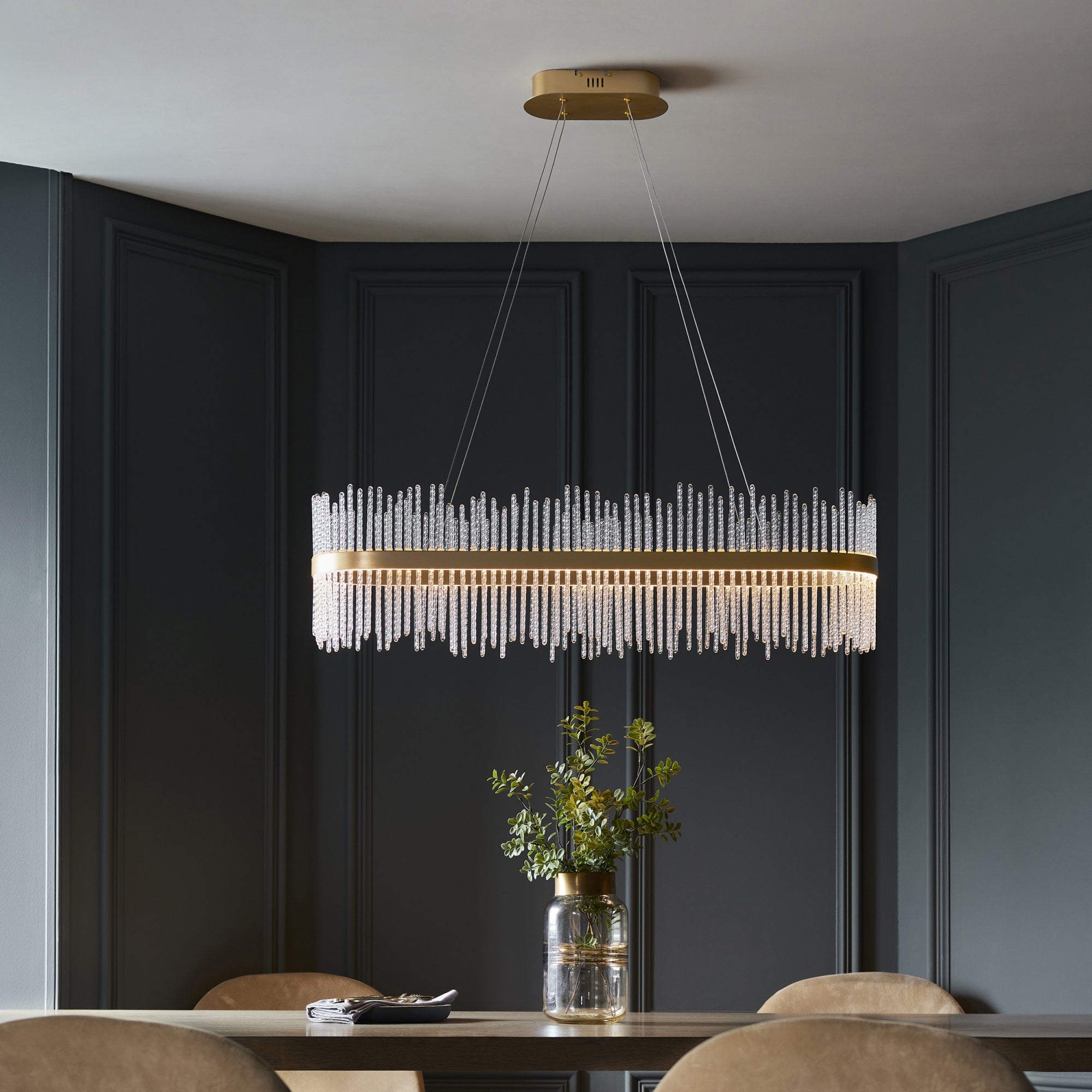 104082 Monte Carlo Pendant LED Light Brushed Gold Plated Finish And Clear Glass
