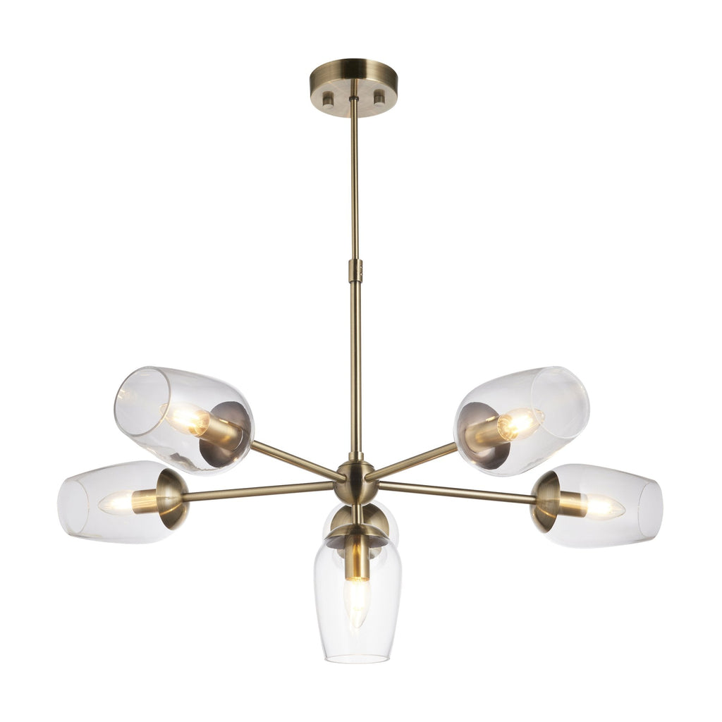 104094 Pendant 6 Light Antique Brass Plate And Clear Glass