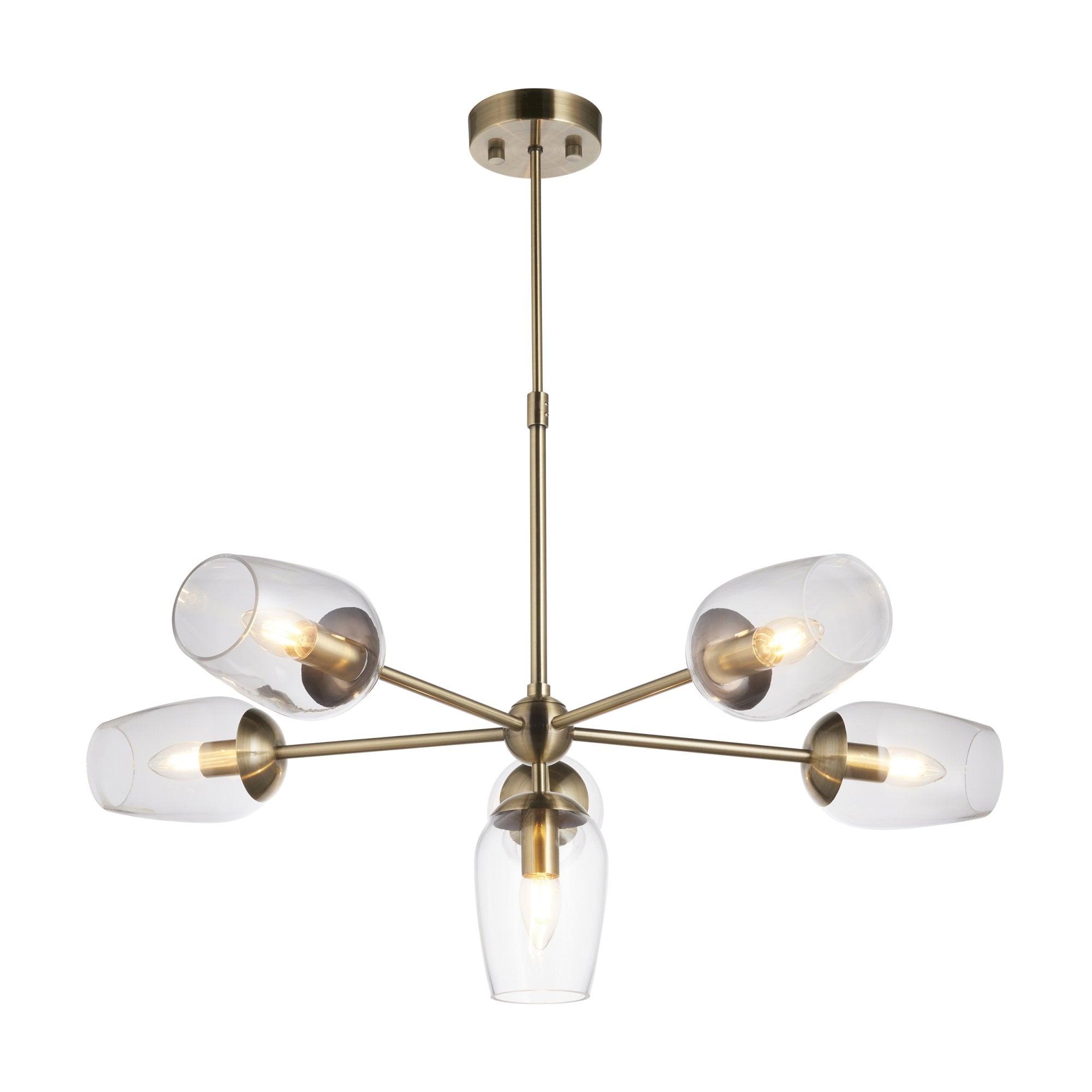 104094 Pendant 6 Light Antique Brass Plate And Clear Glass