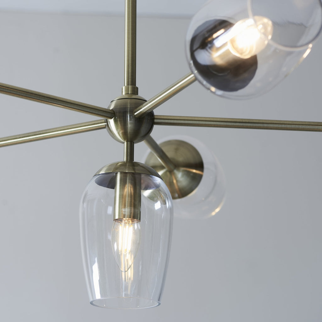 104094 Pendant 6 Light Antique Brass Plate And Clear Glass