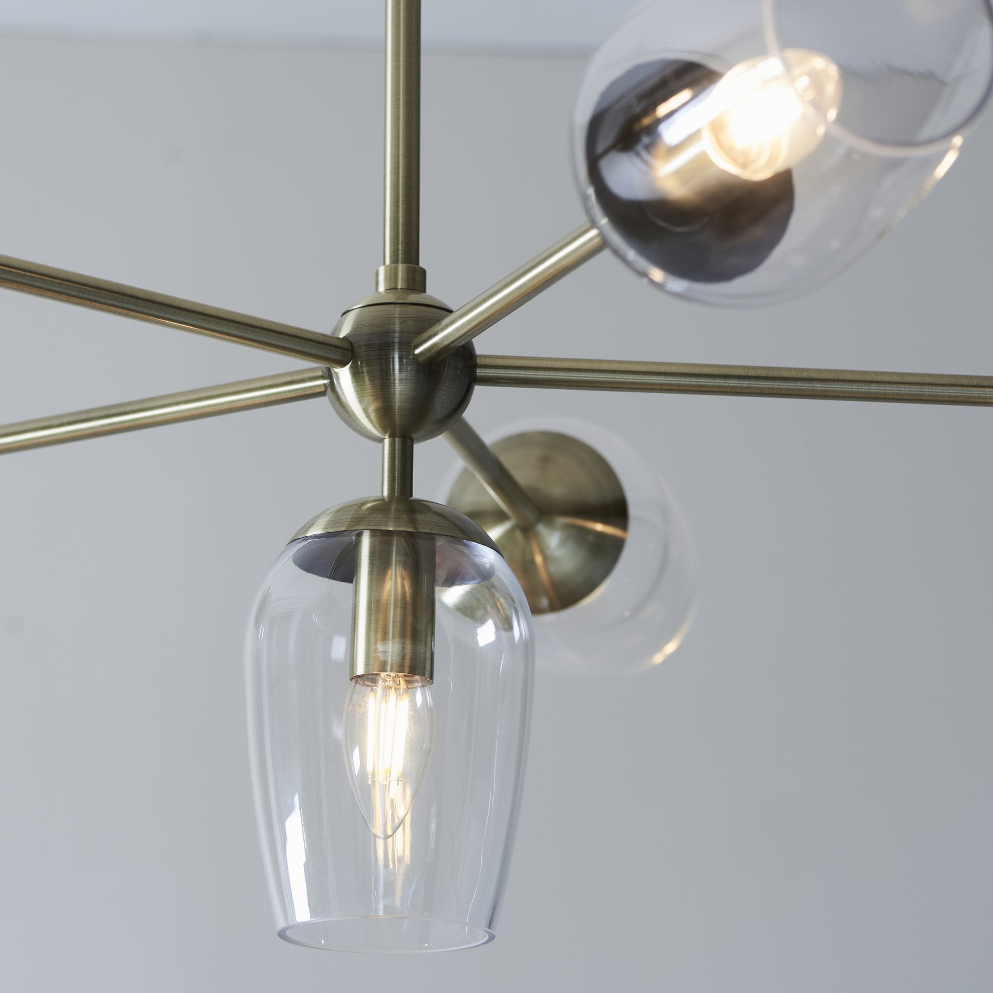 104094 Pendant 6 Light Antique Brass Plate And Clear Glass