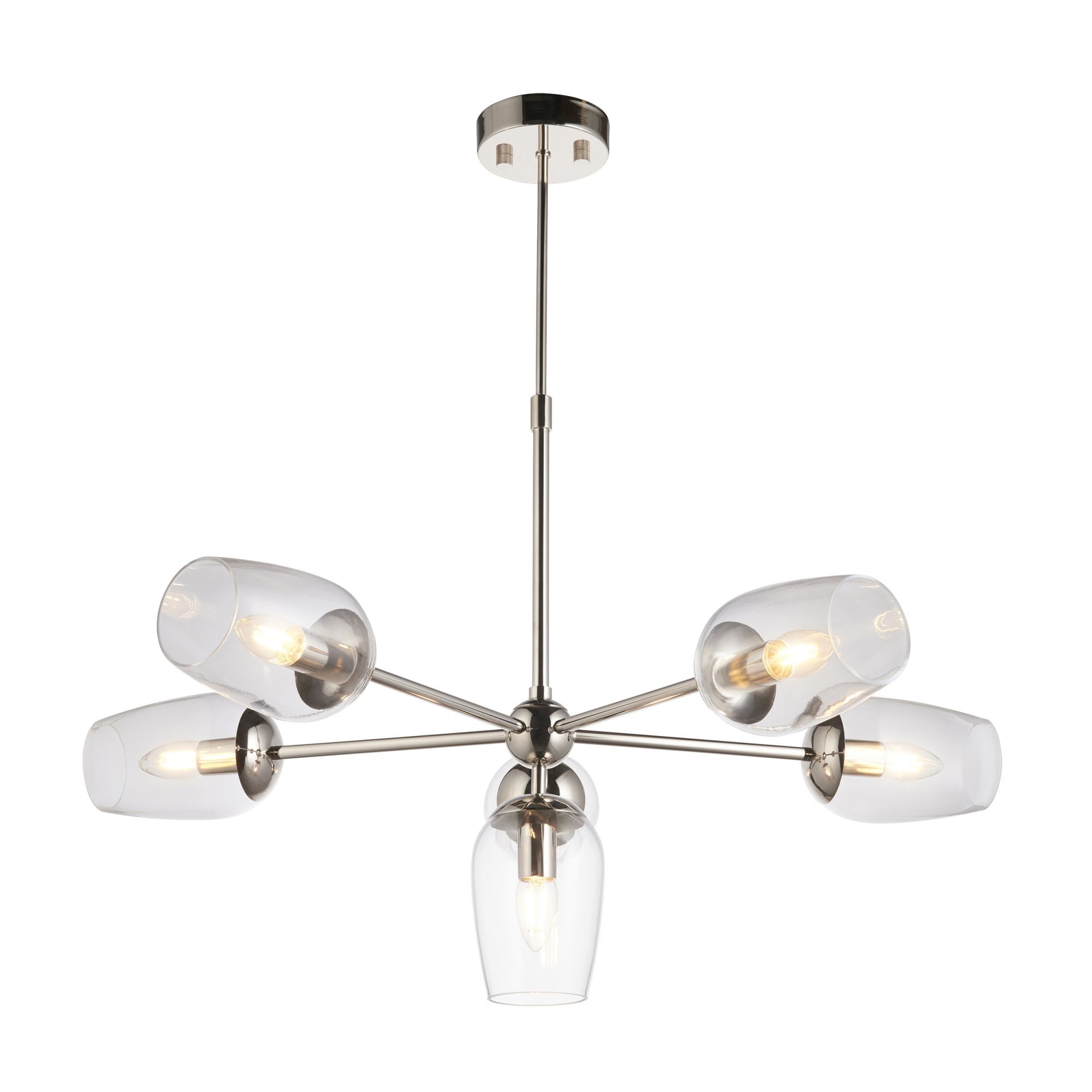 104095 Pendant 6 Light Bright Nickel Plate And Clear Glass