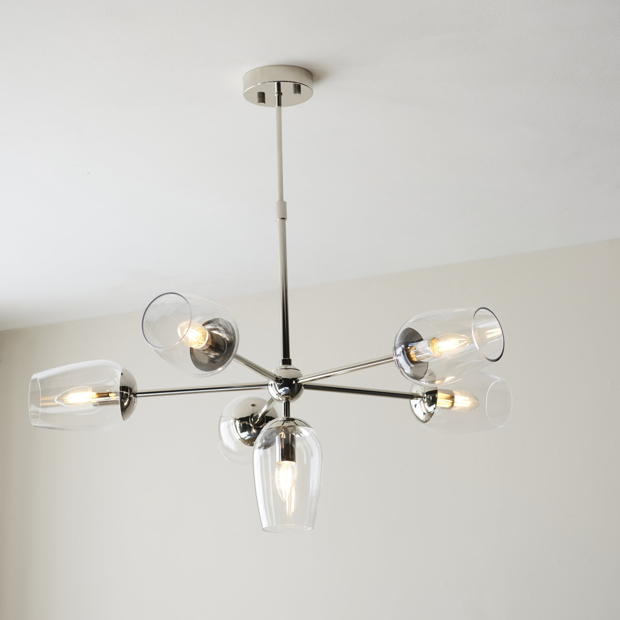 104095 Pendant 6 Light Bright Nickel Plate And Clear Glass