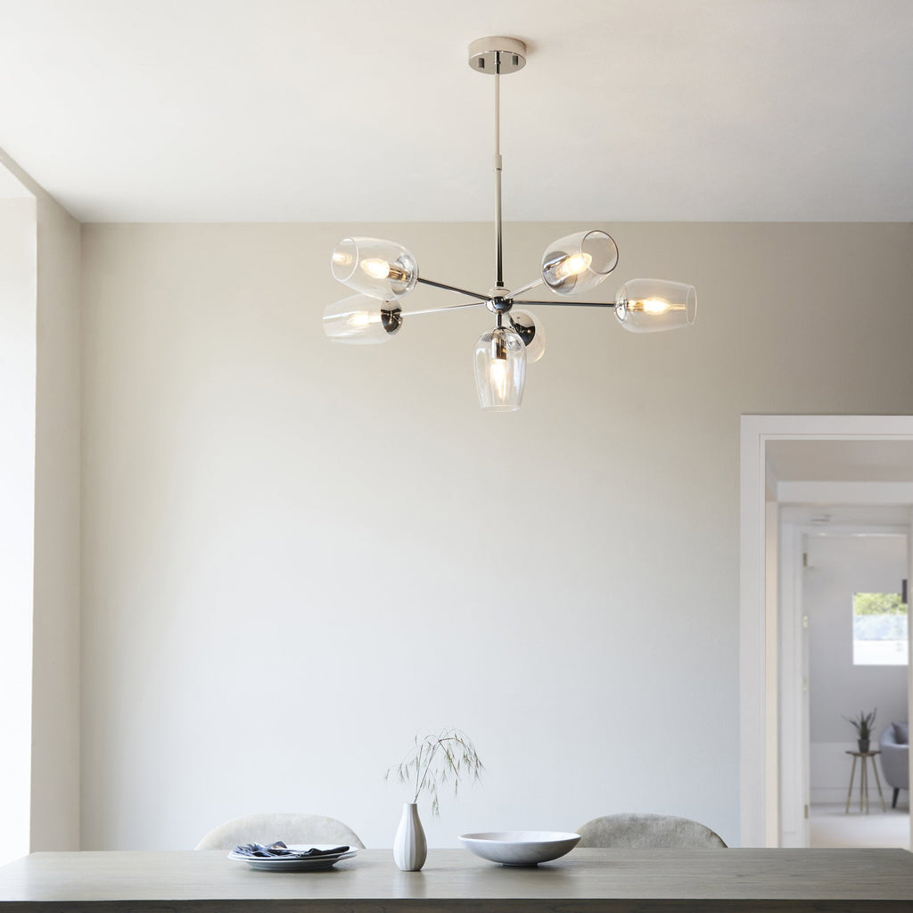 104095 Pendant 6 Light Bright Nickel Plate And Clear Glass