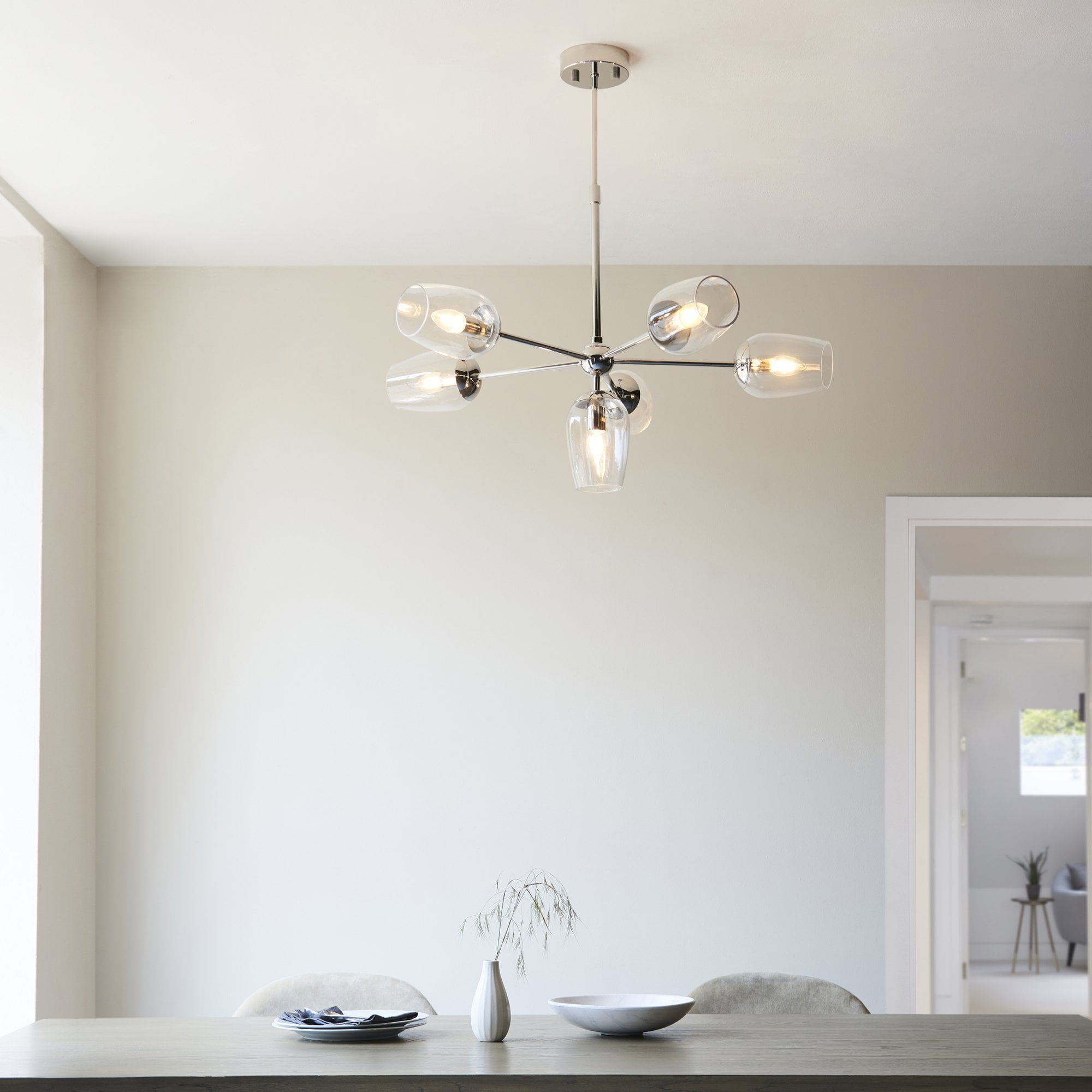 104095 Pendant 6 Light Bright Nickel Plate And Clear Glass