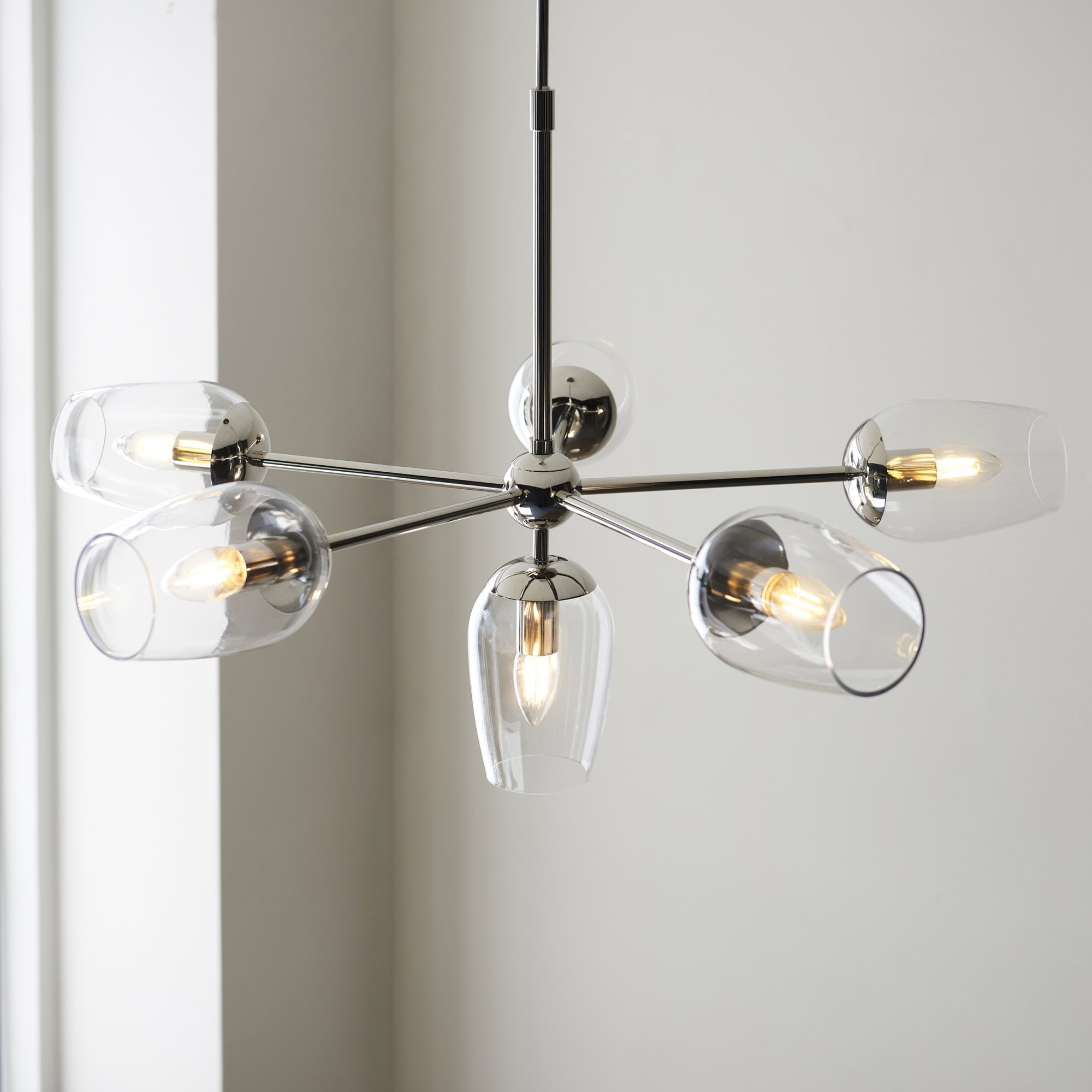 104095 Pendant 6 Light Bright Nickel Plate And Clear Glass
