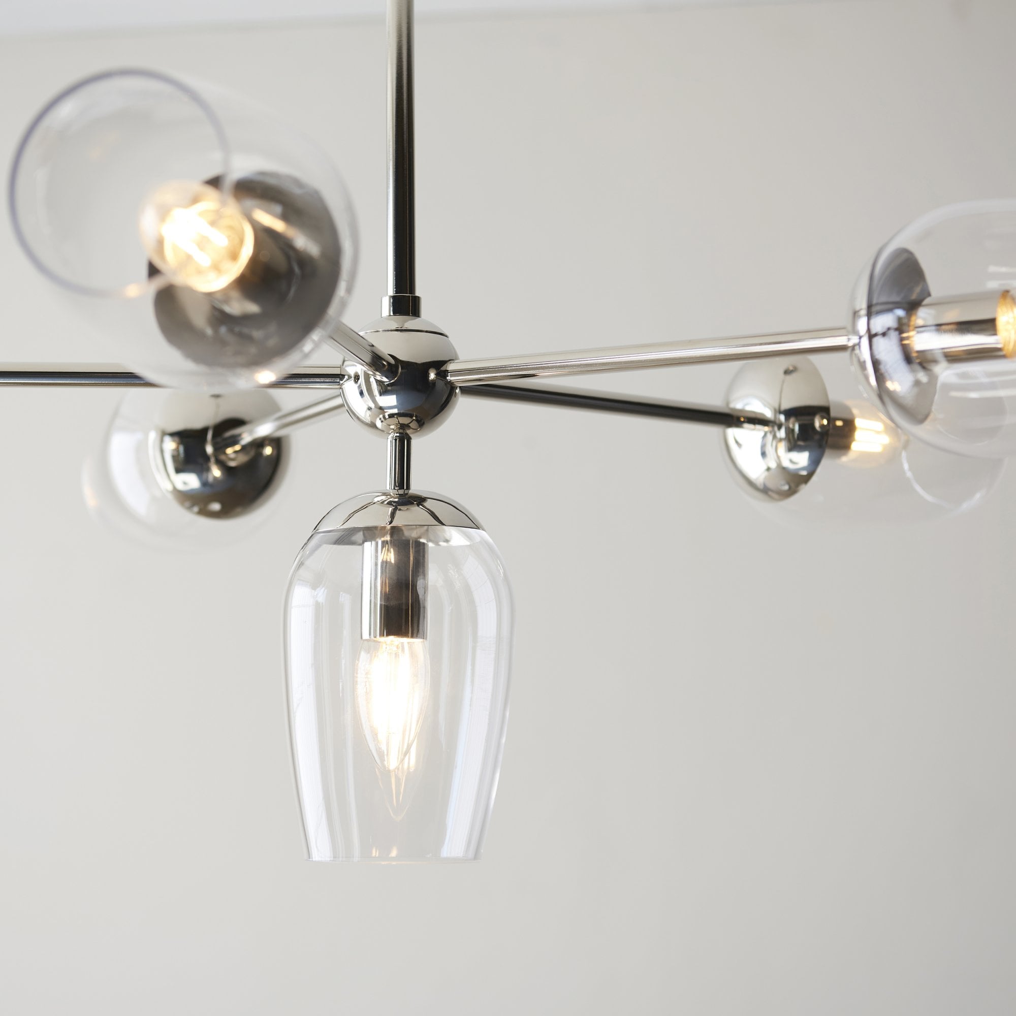 104095 Pendant 6 Light Bright Nickel Plate And Clear Glass