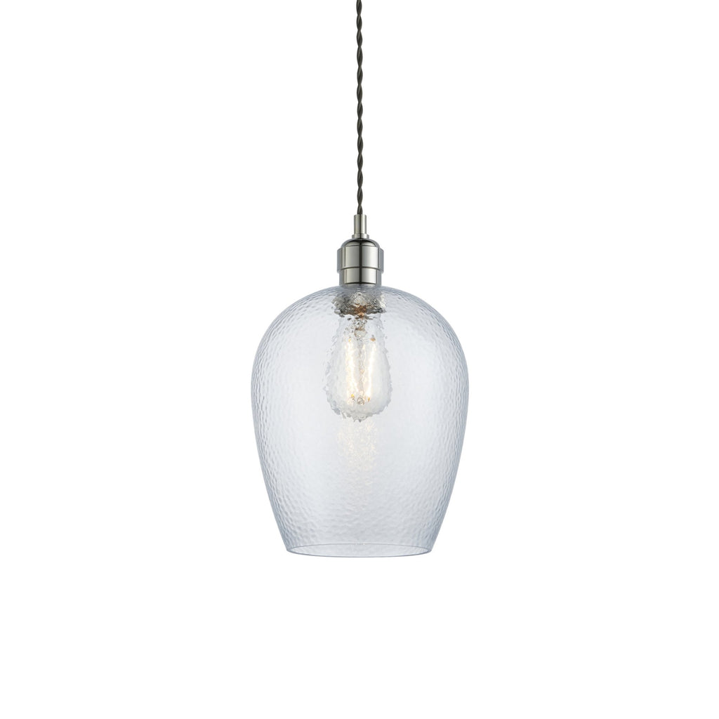 104233 Pendant 1 Light Bright Nickel Plate And Clear Hammered Glass