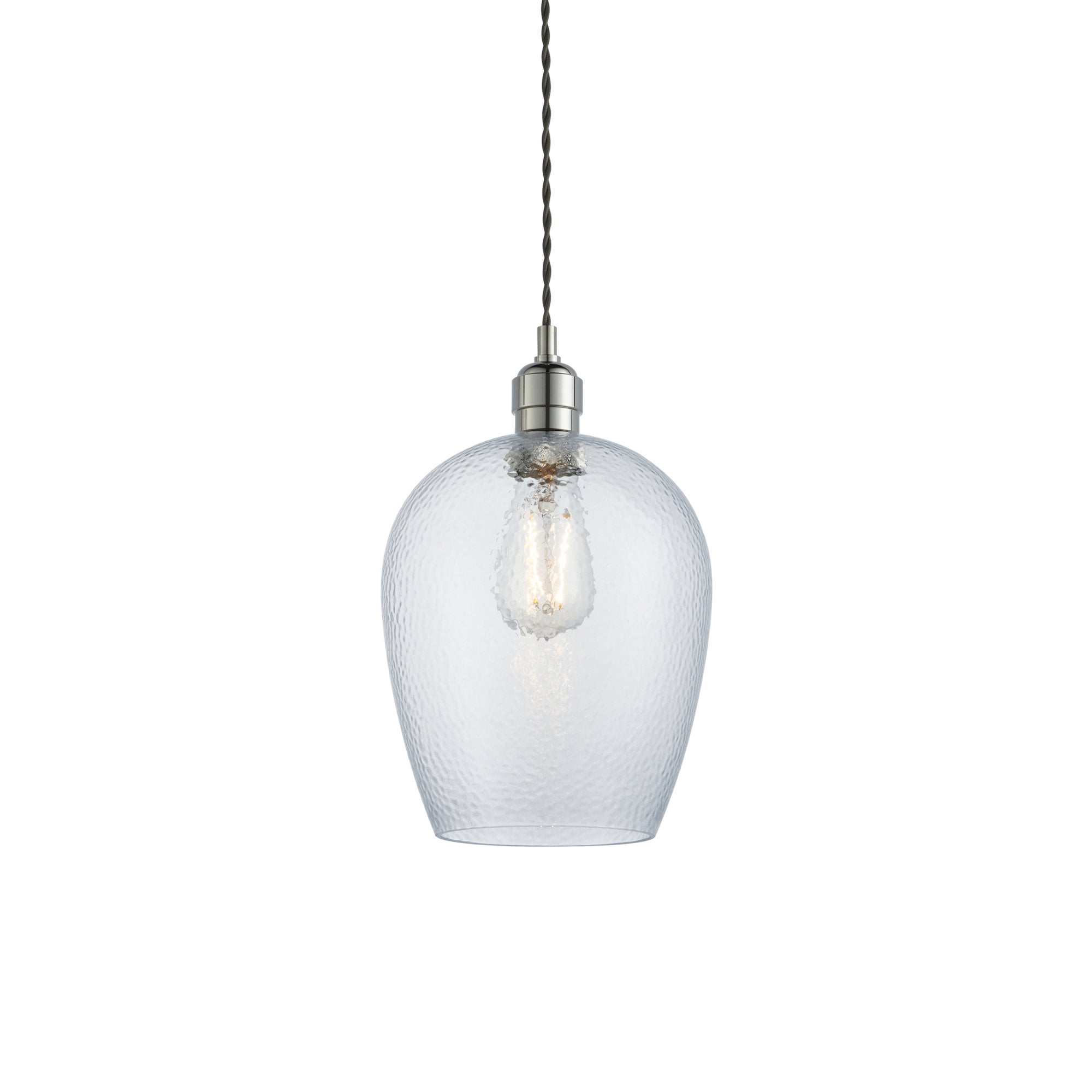 104233 Pendant 1 Light Bright Nickel Plate And Clear Hammered Glass