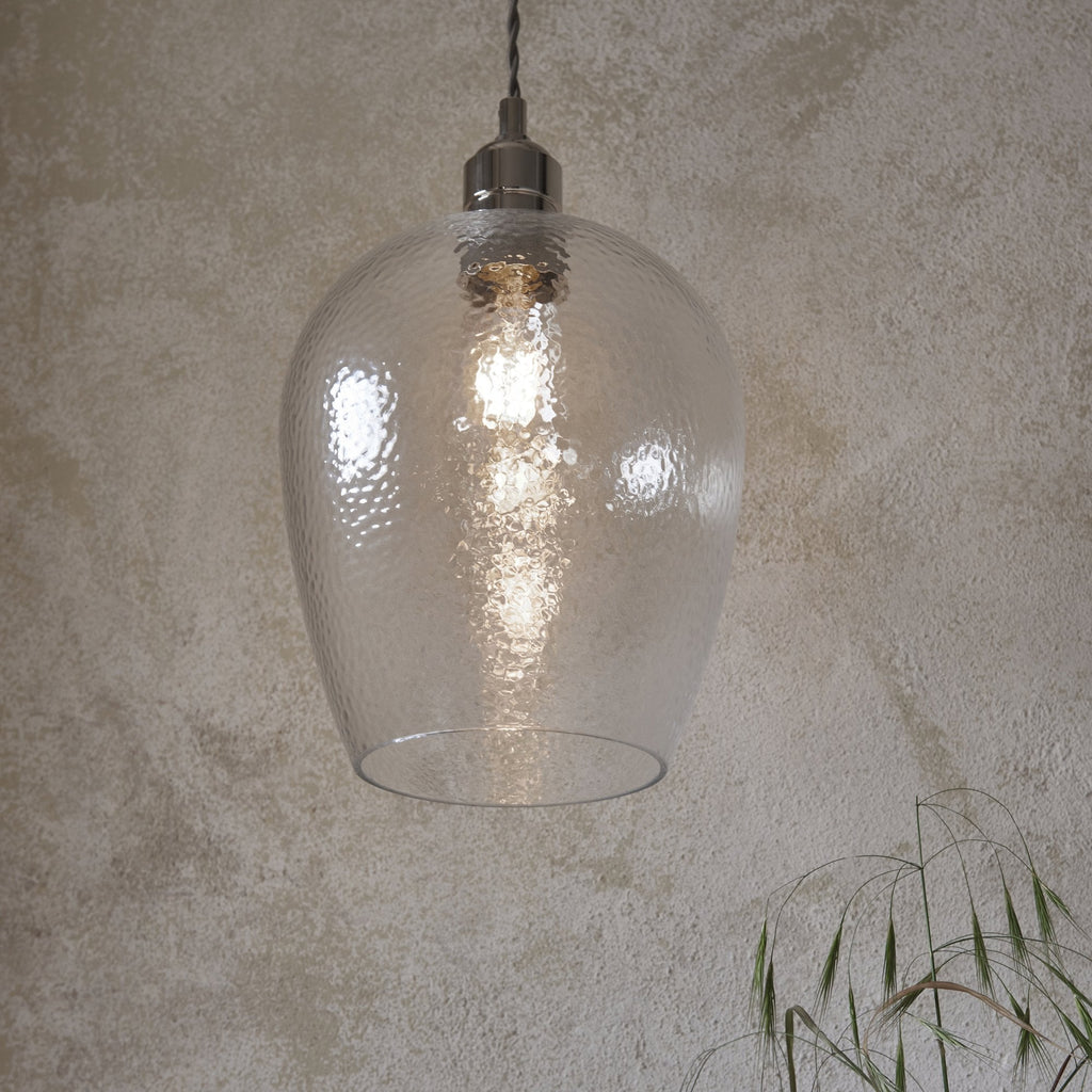 104233 Pendant 1 Light Bright Nickel Plate And Clear Hammered Glass