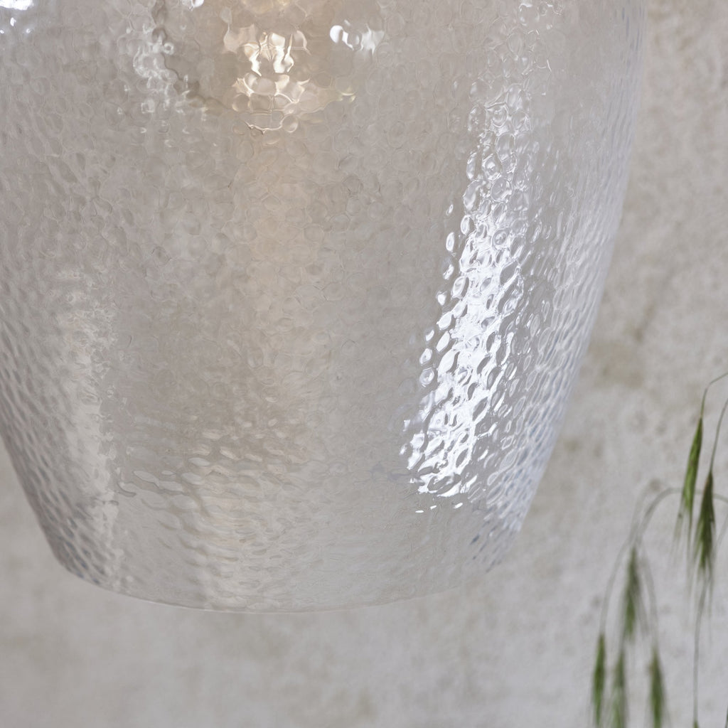 104233 Pendant 1 Light Bright Nickel Plate And Clear Hammered Glass