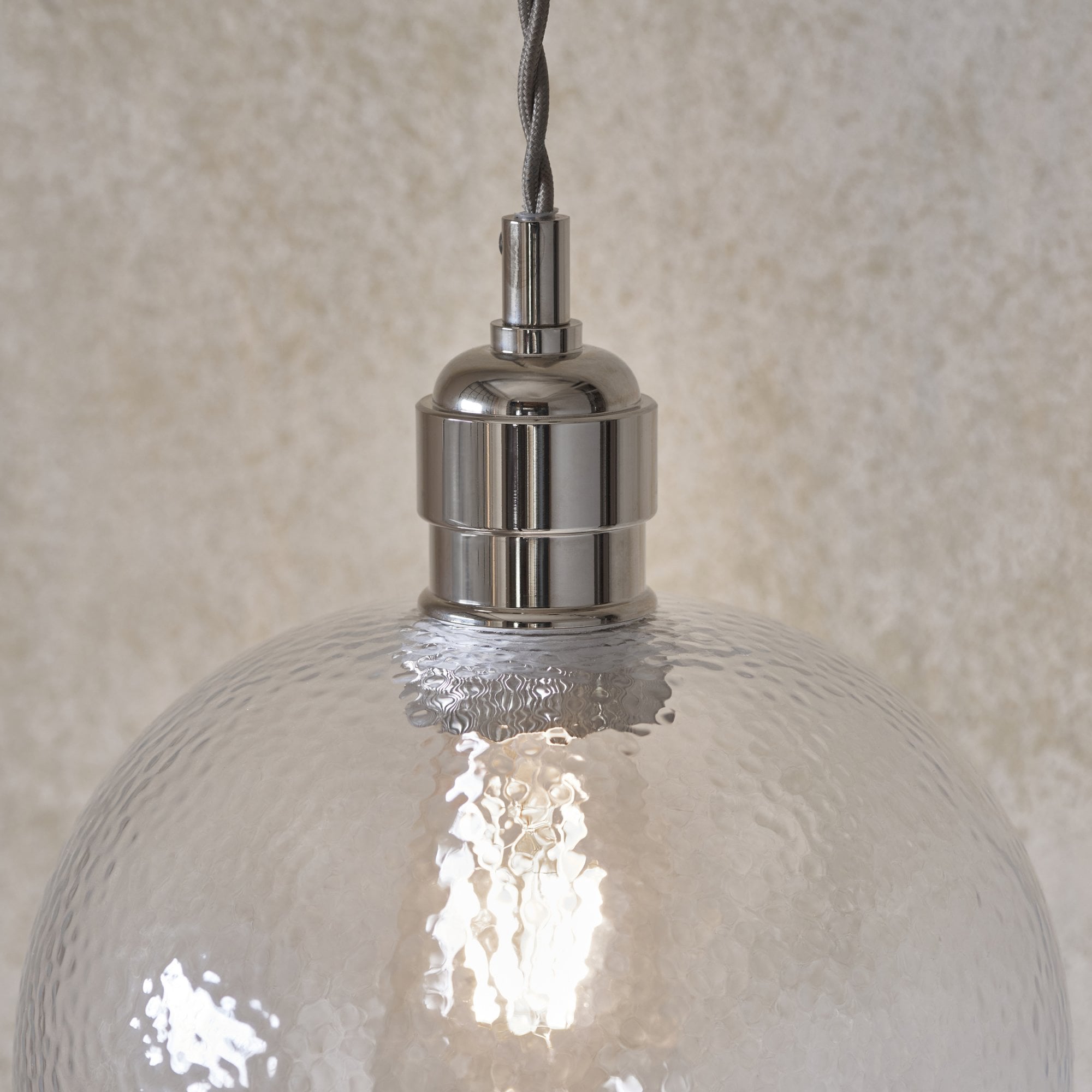 104233 Pendant 1 Light Bright Nickel Plate And Clear Hammered Glass