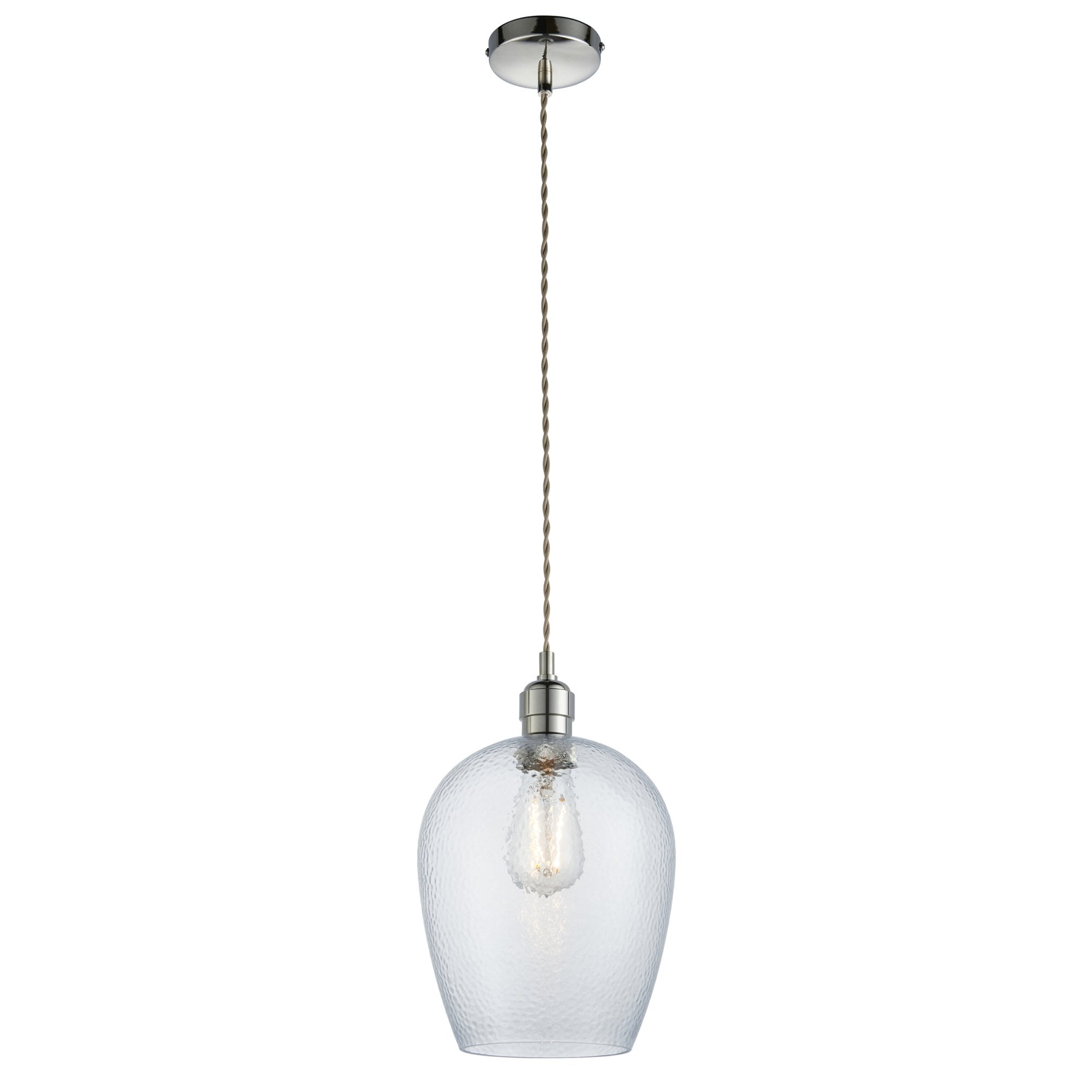 104233 Pendant 1 Light Bright Nickel Plate And Clear Hammered Glass