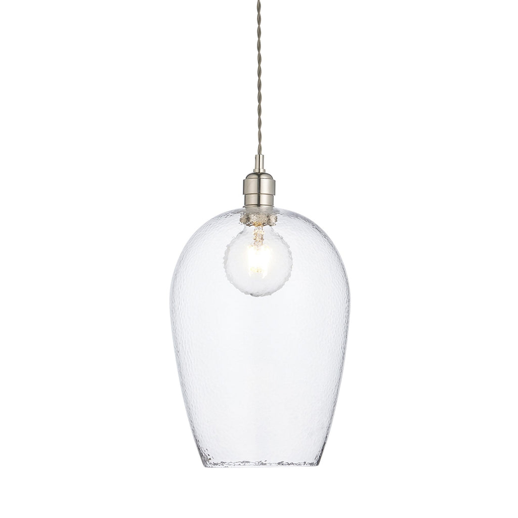 104237 Pendant 1 Light Bright Nickel Plate And Clear Hammered Glass