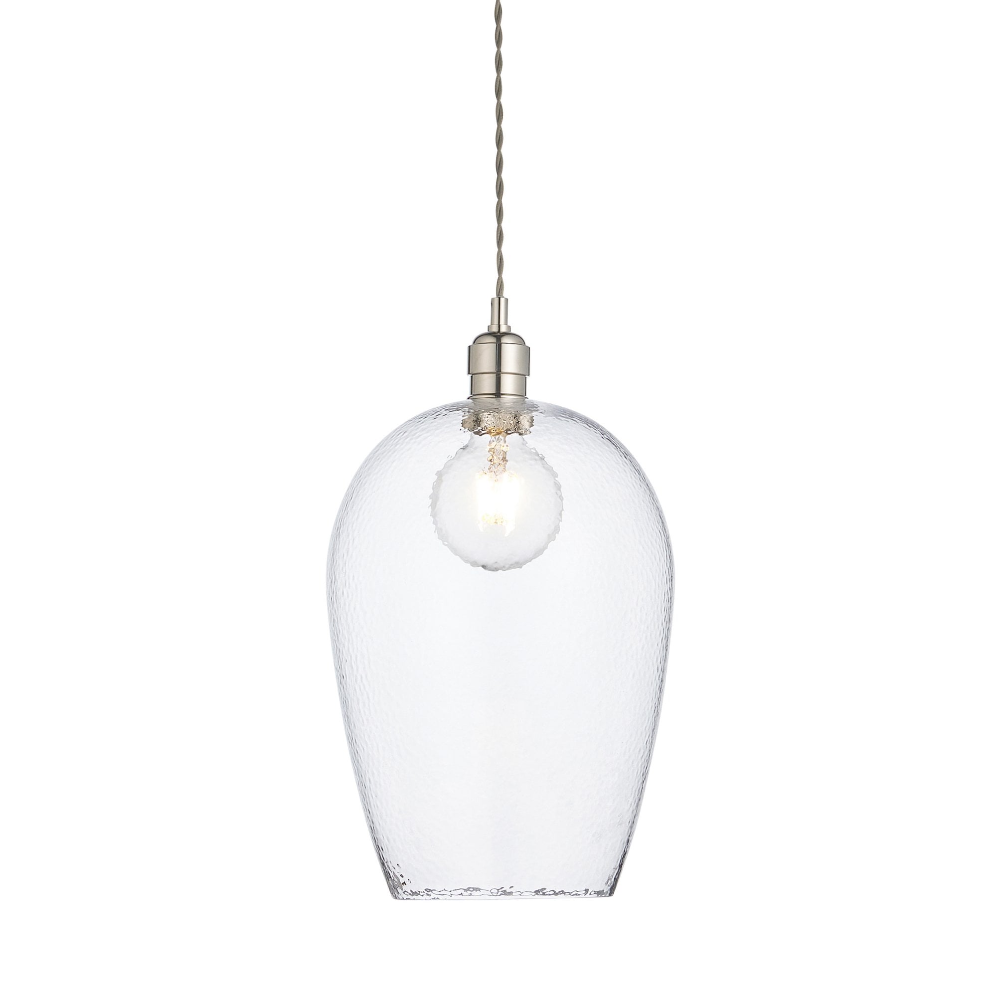 104237 Pendant 1 Light Bright Nickel Plate And Clear Hammered Glass
