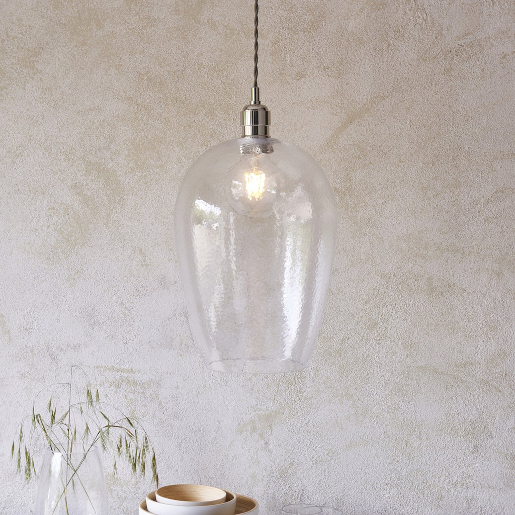 104237 Pendant 1 Light Bright Nickel Plate And Clear Hammered Glass