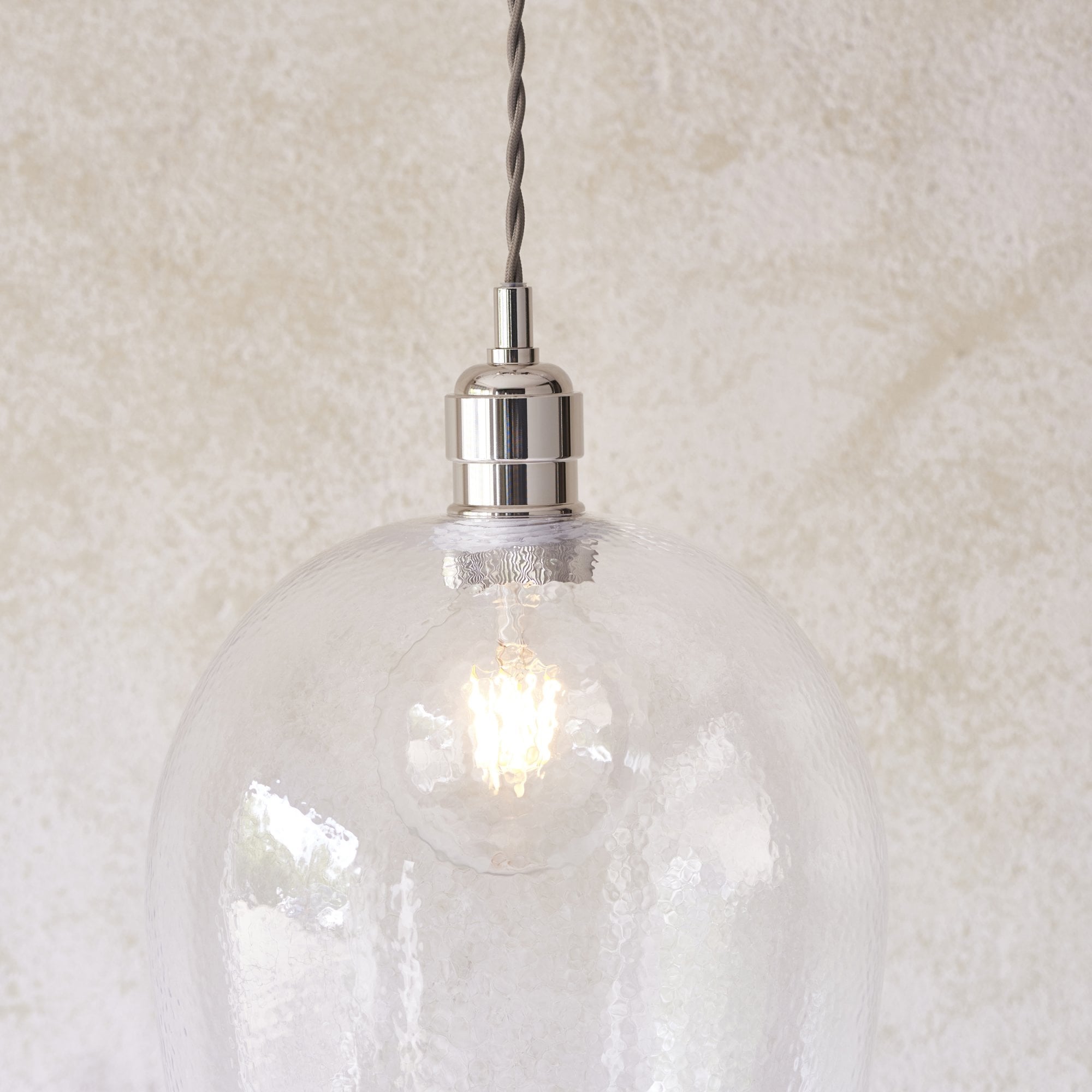 104237 Pendant 1 Light Bright Nickel Plate And Clear Hammered Glass