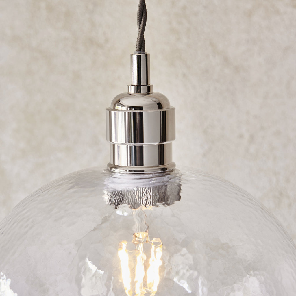 104237 Pendant 1 Light Bright Nickel Plate And Clear Hammered Glass