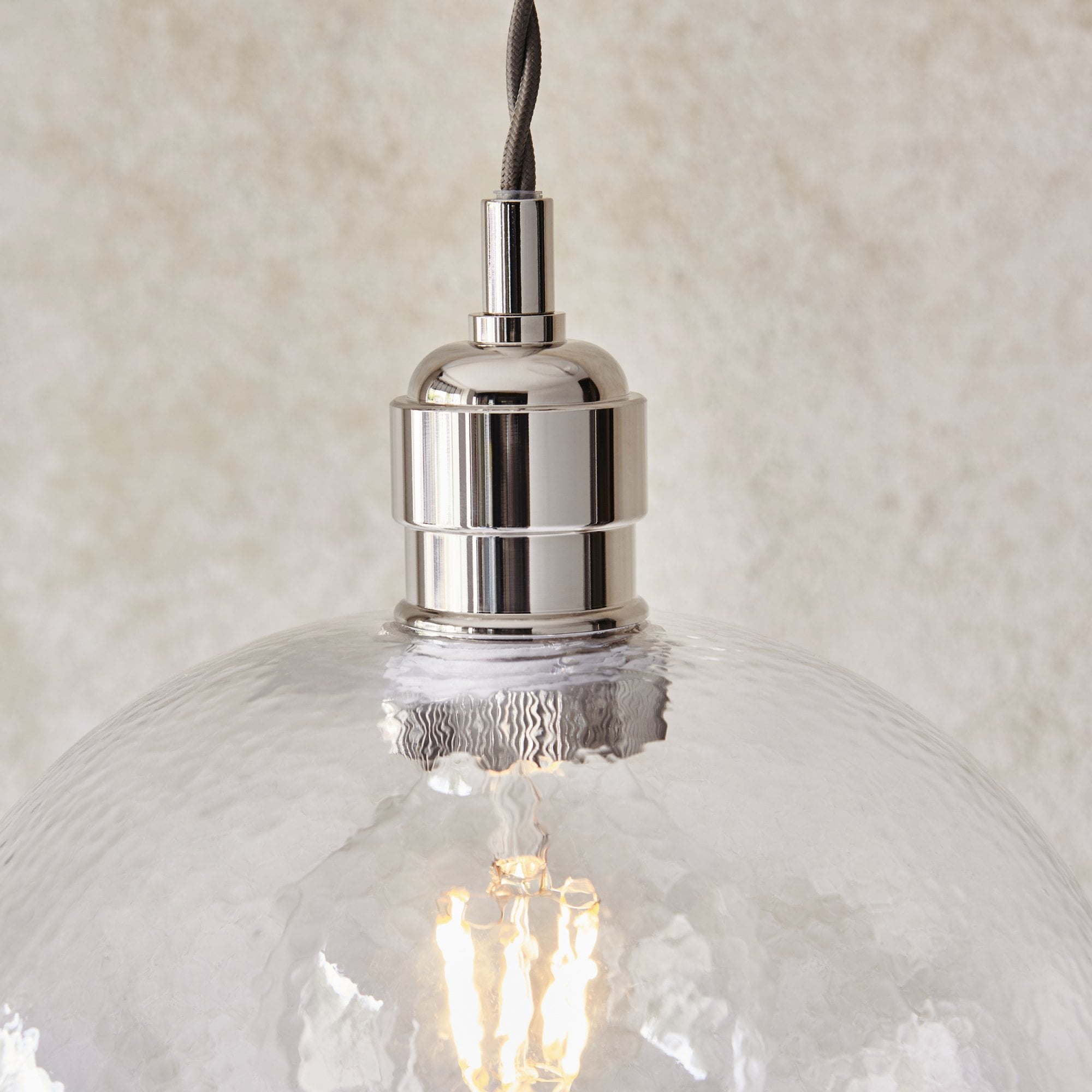 104237 Pendant 1 Light Bright Nickel Plate And Clear Hammered Glass