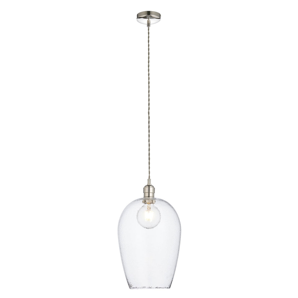 104237 Pendant 1 Light Bright Nickel Plate And Clear Hammered Glass