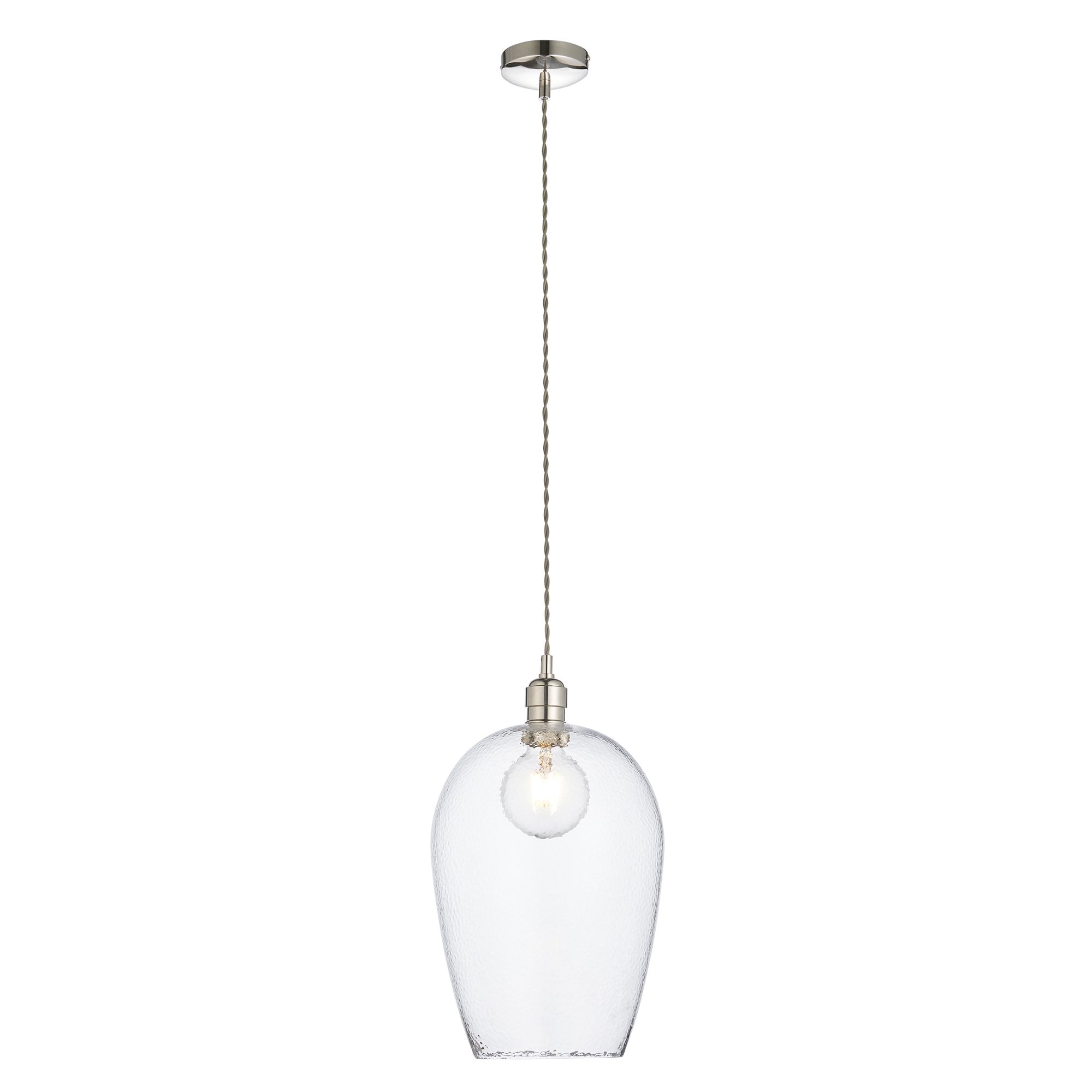 104237 Pendant 1 Light Bright Nickel Plate And Clear Hammered Glass