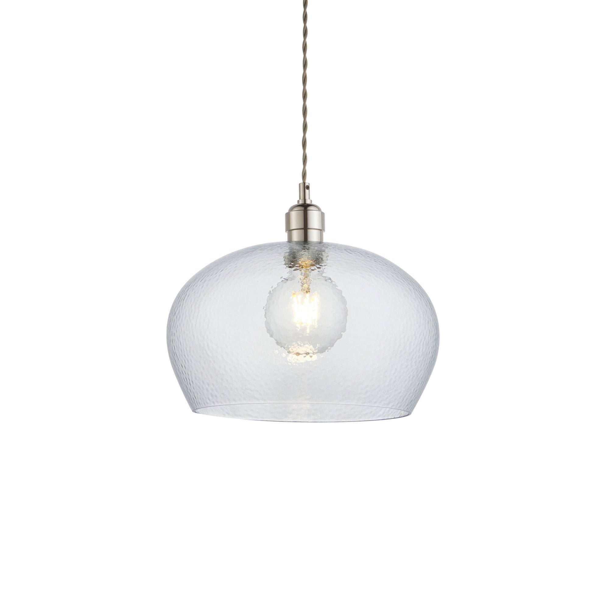 104239 Pendant 1 Light Bright Nickel Plate And Clear Hammered Glass