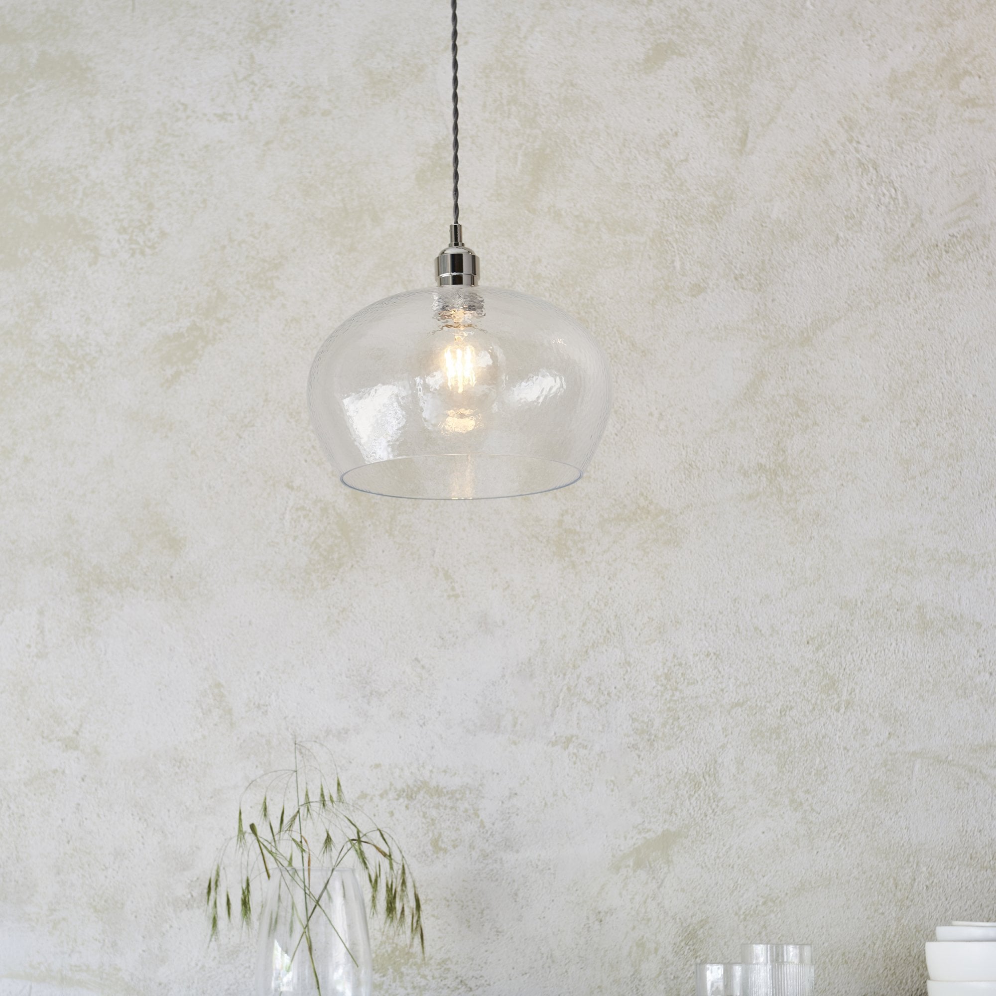 104239 Pendant 1 Light Bright Nickel Plate And Clear Hammered Glass