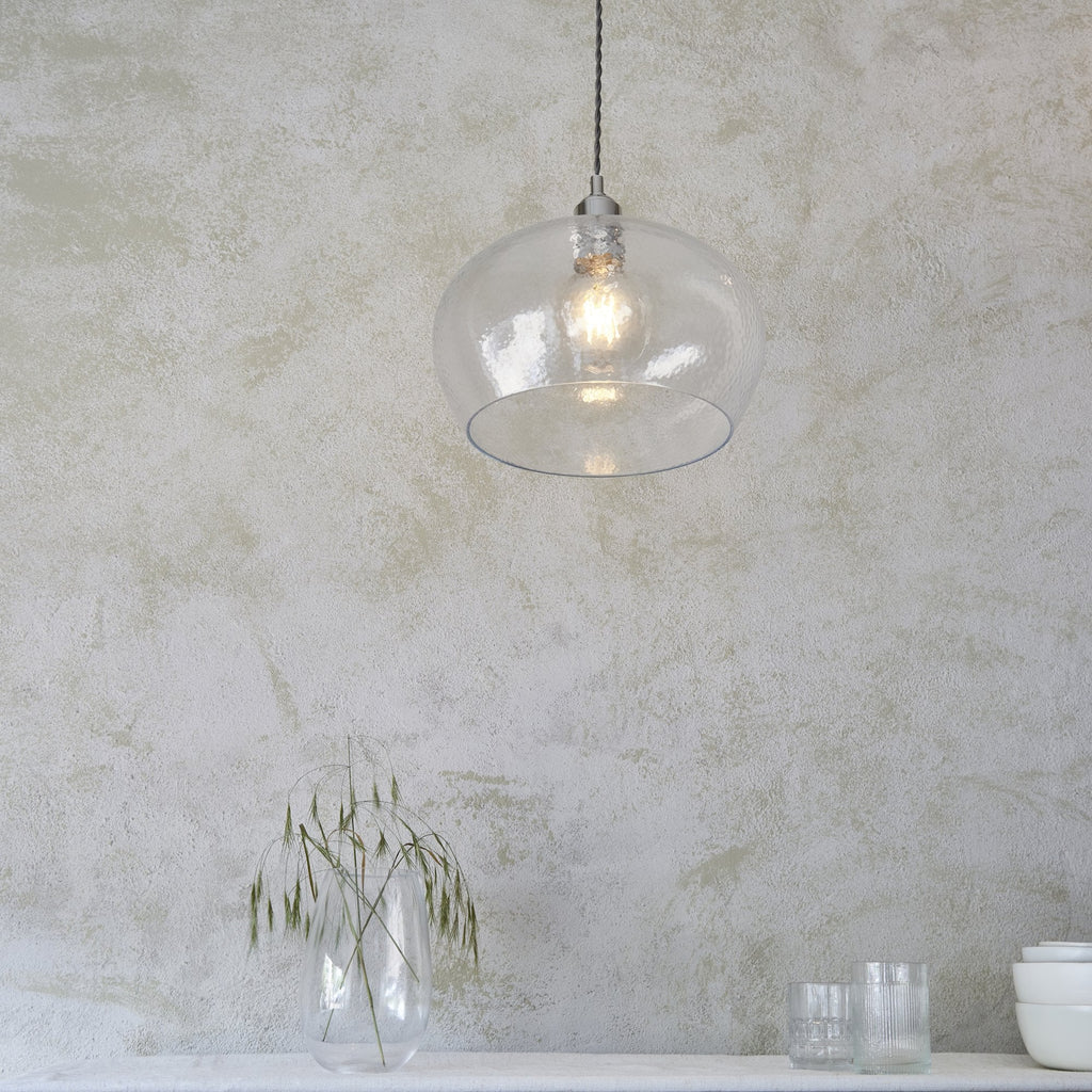 104239 Pendant 1 Light Bright Nickel Plate And Clear Hammered Glass