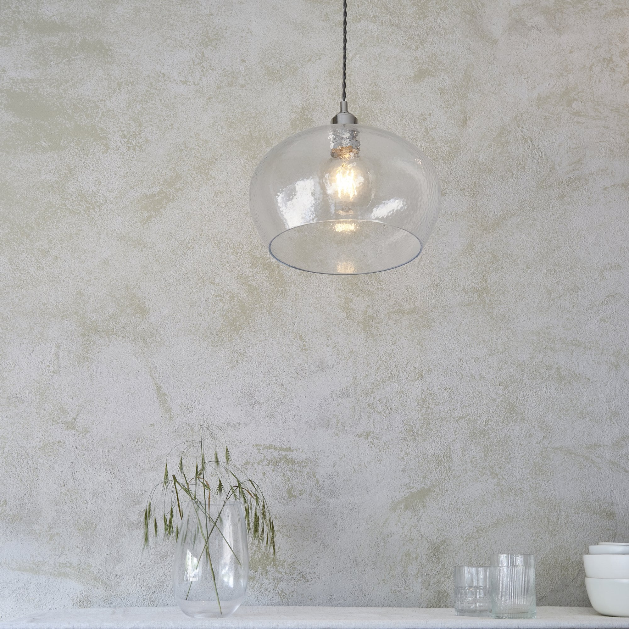 104239 Pendant 1 Light Bright Nickel Plate And Clear Hammered Glass