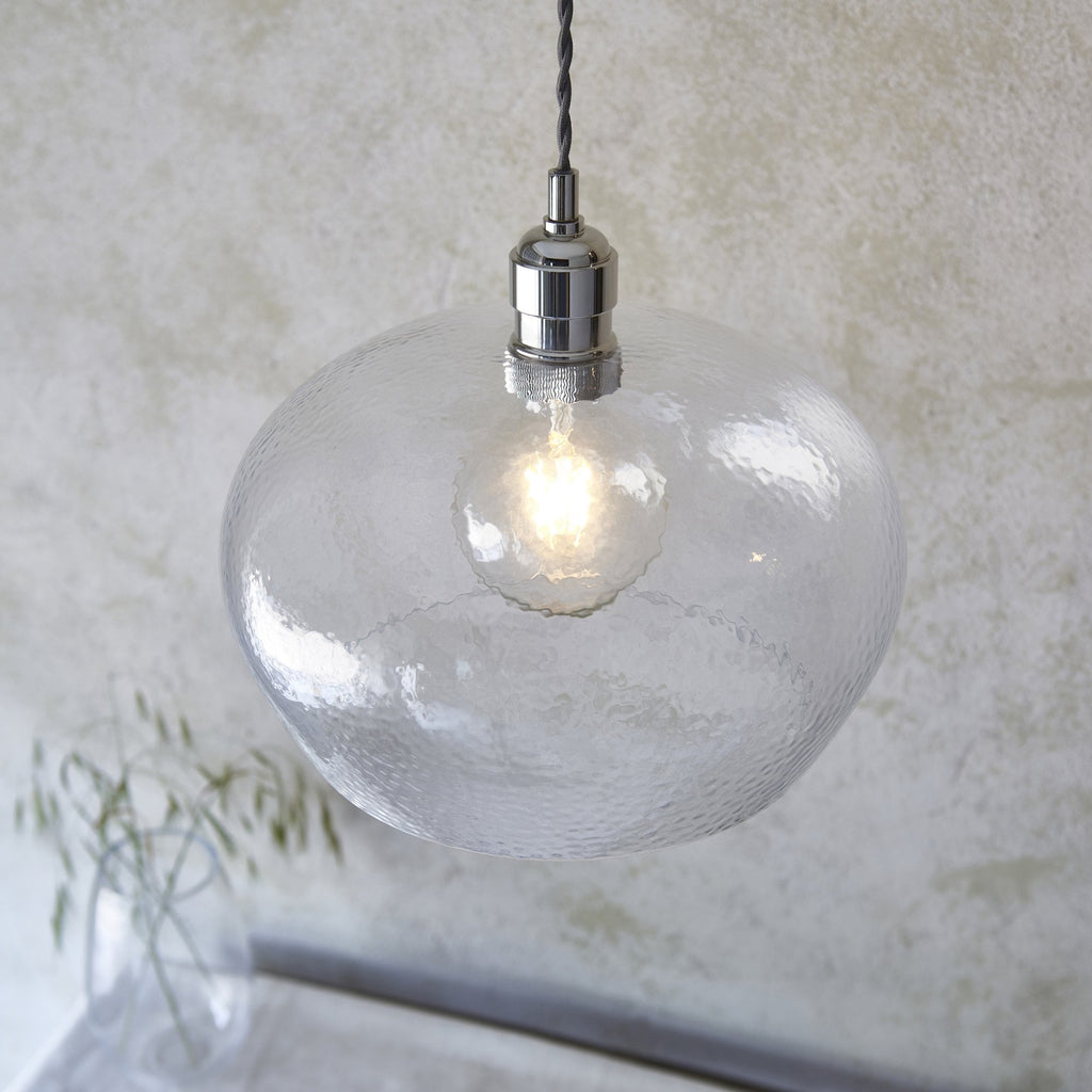 104239 Pendant 1 Light Bright Nickel Plate And Clear Hammered Glass