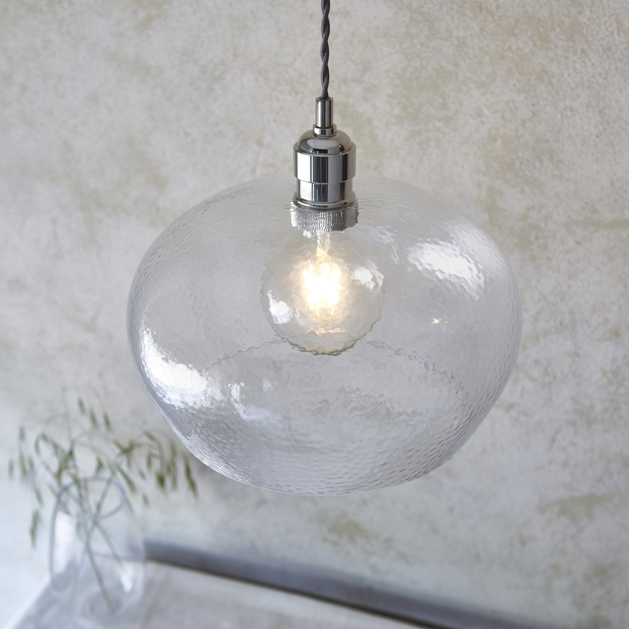 104239 Pendant 1 Light Bright Nickel Plate And Clear Hammered Glass