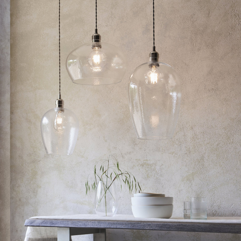 104239 Pendant 1 Light Bright Nickel Plate And Clear Hammered Glass