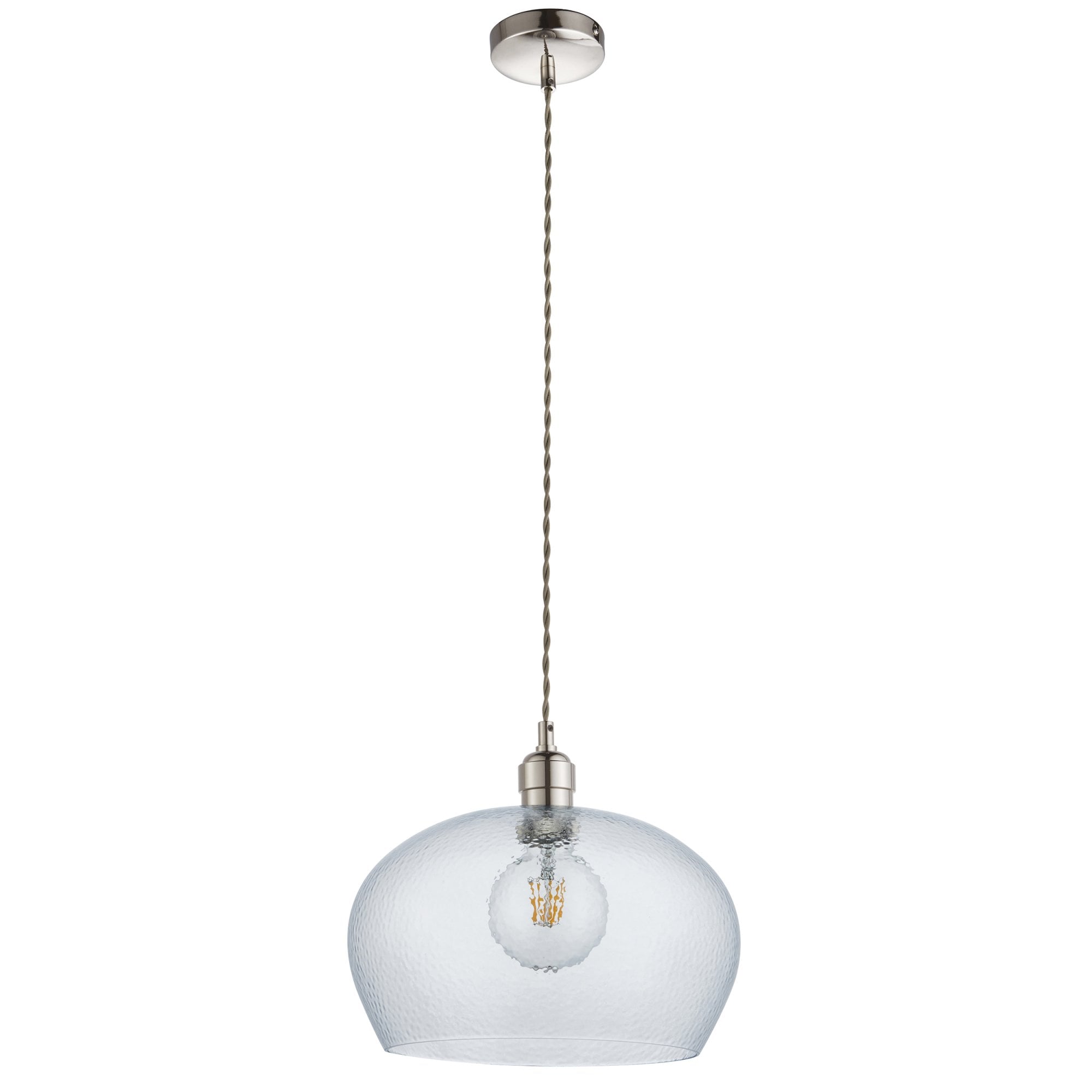 104239 Pendant 1 Light Bright Nickel Plate And Clear Hammered Glass