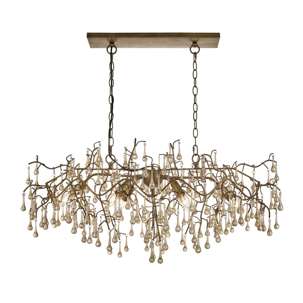 104242 Pendant 6 Light Aged Gold Paint And Champagne Lustre Glass