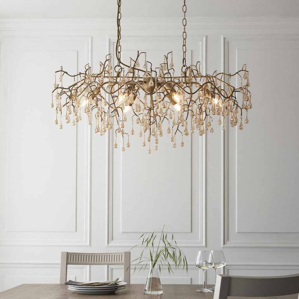 104242 Pendant 6 Light Aged Gold Paint And Champagne Lustre Glass