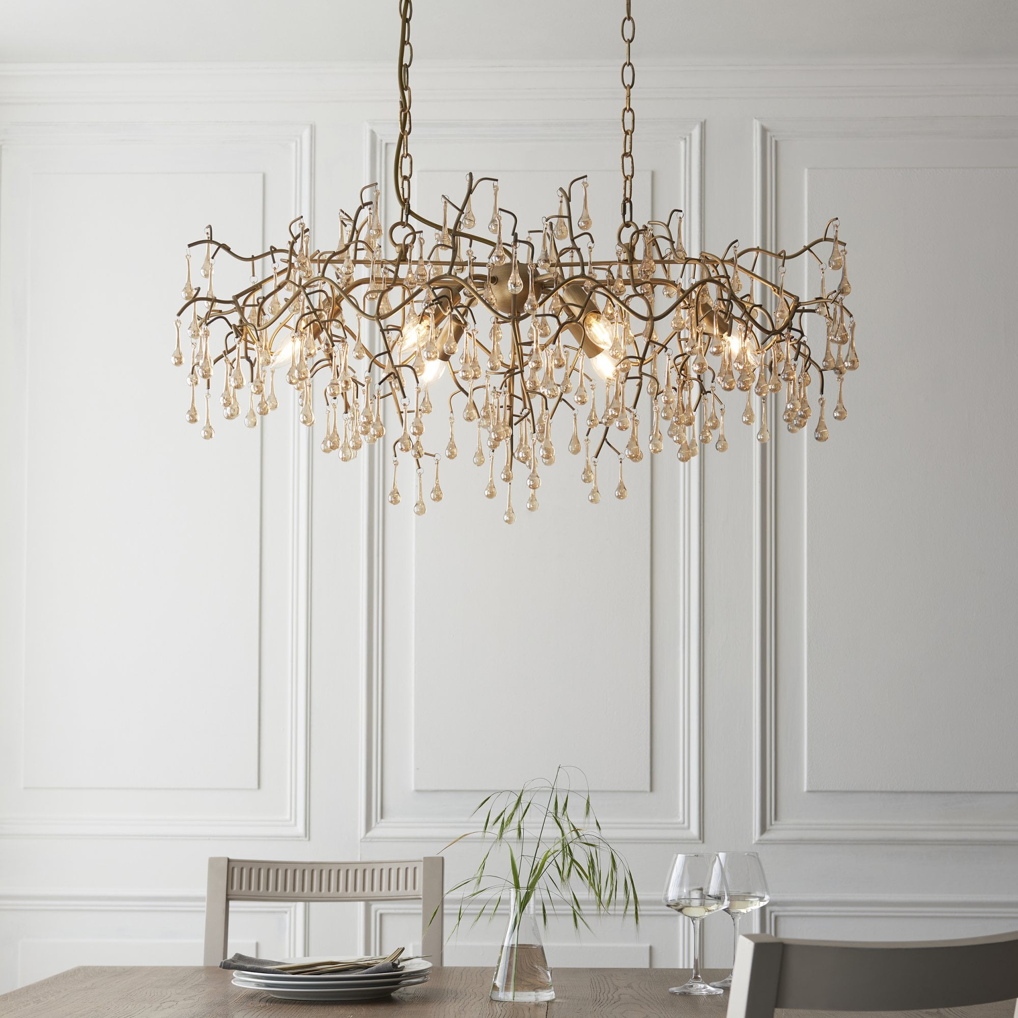 104242 Pendant 6 Light Aged Gold Paint And Champagne Lustre Glass
