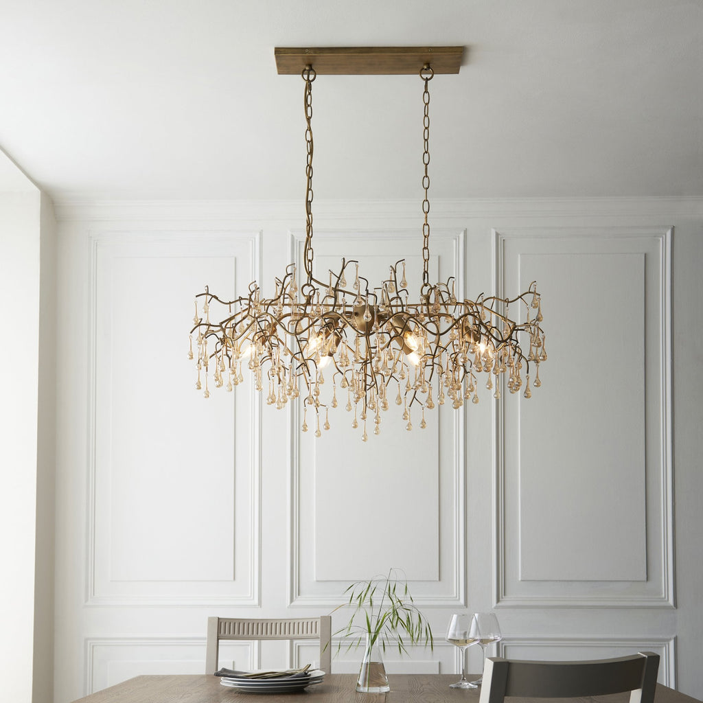 104242 Pendant 6 Light Aged Gold Paint And Champagne Lustre Glass