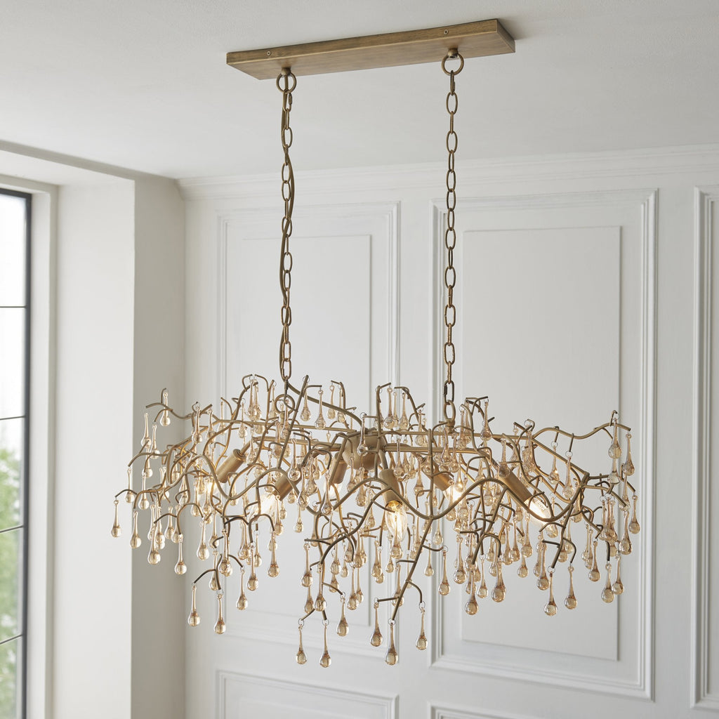 104242 Pendant 6 Light Aged Gold Paint And Champagne Lustre Glass
