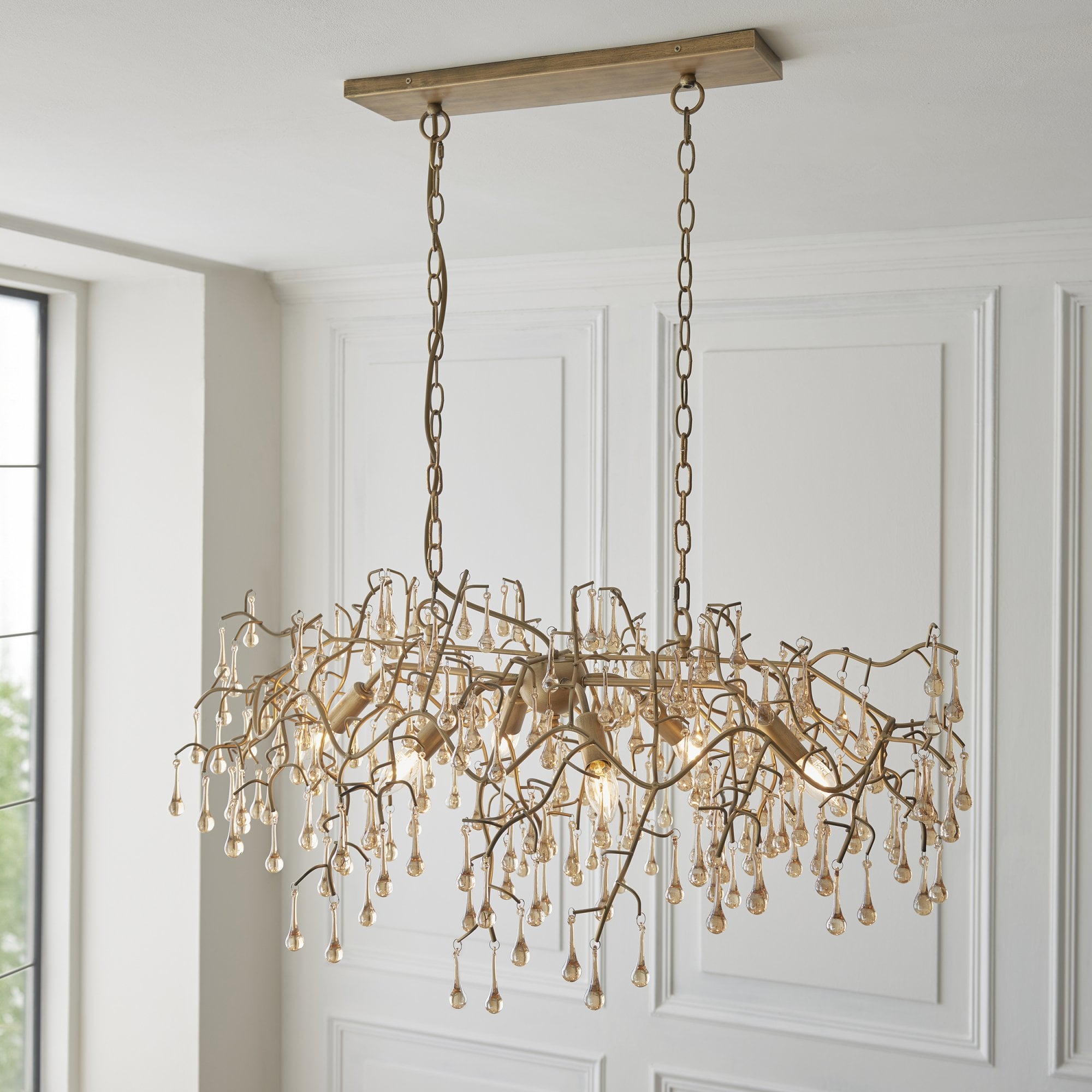104242 Pendant 6 Light Aged Gold Paint And Champagne Lustre Glass