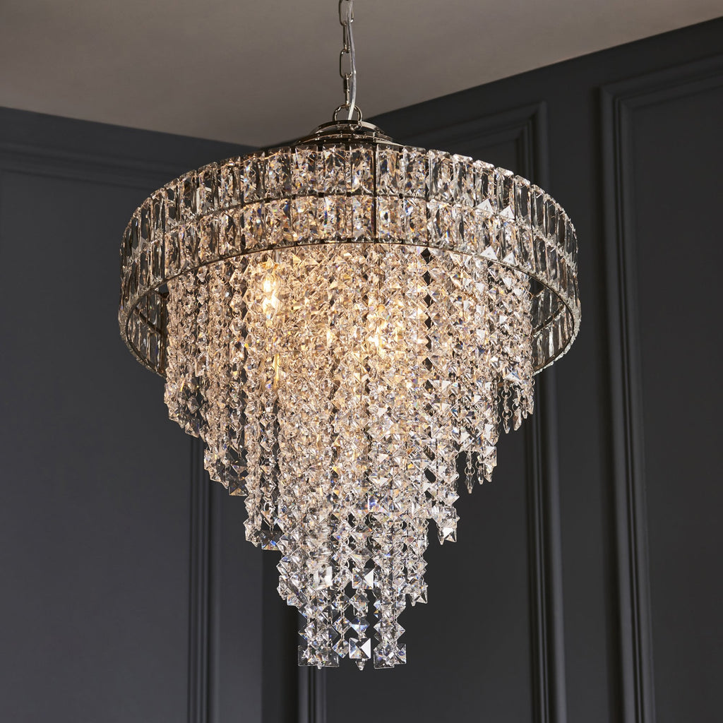 104295 Pendant 7 Light Bright Nickel Plate And Clear Crystal Glass