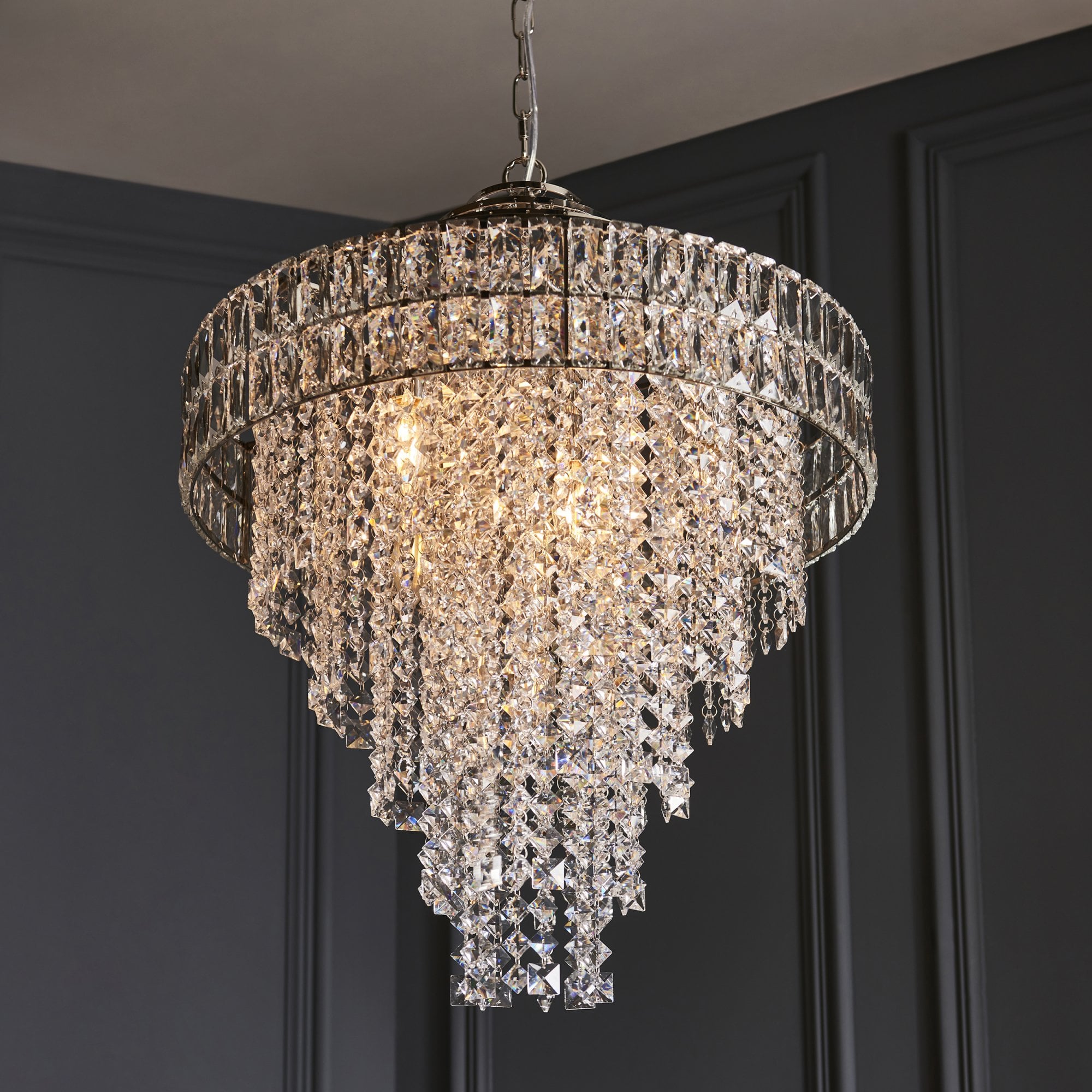 104295 Pendant 7 Light Bright Nickel Plate And Clear Crystal Glass