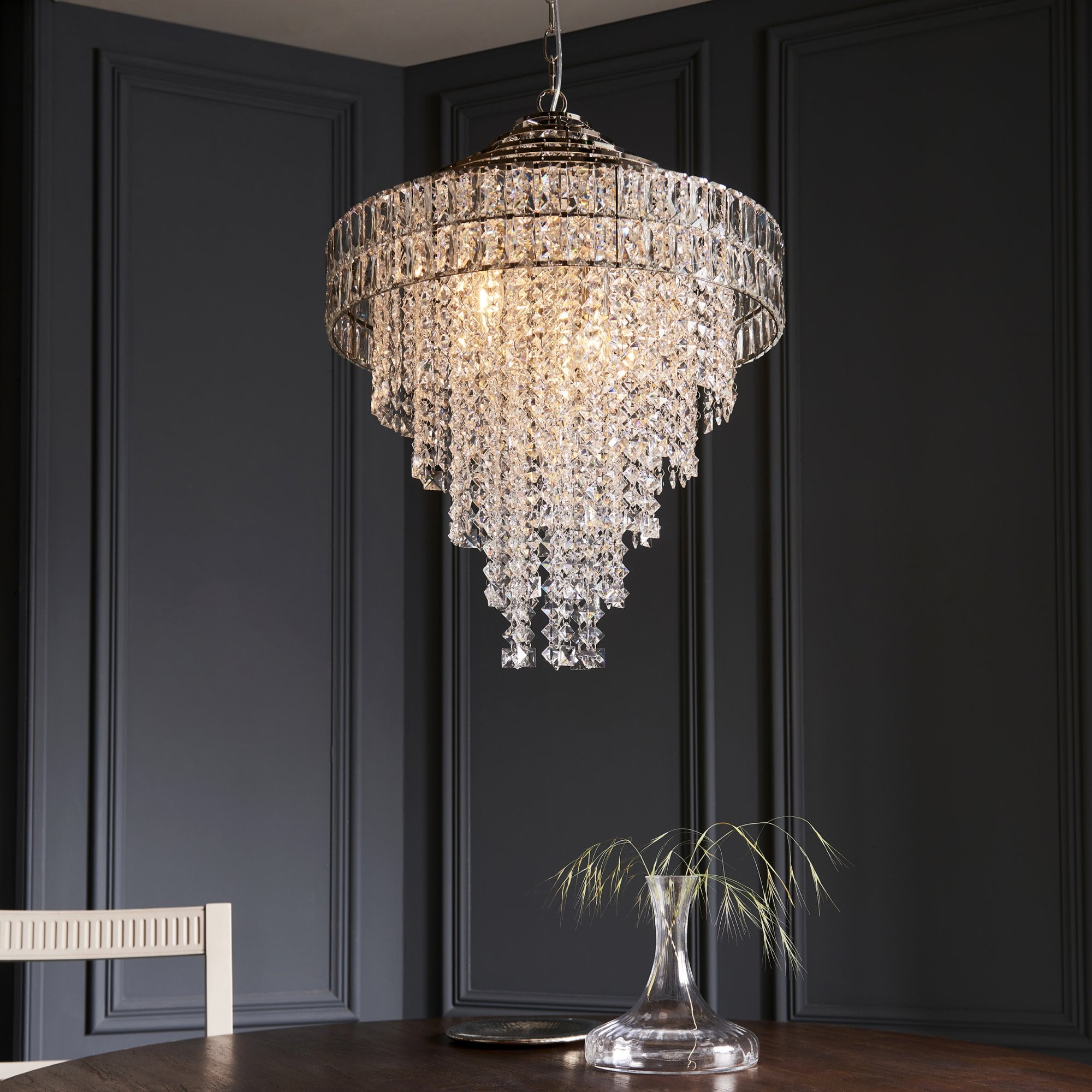 104295 Pendant 7 Light Bright Nickel Plate And Clear Crystal Glass