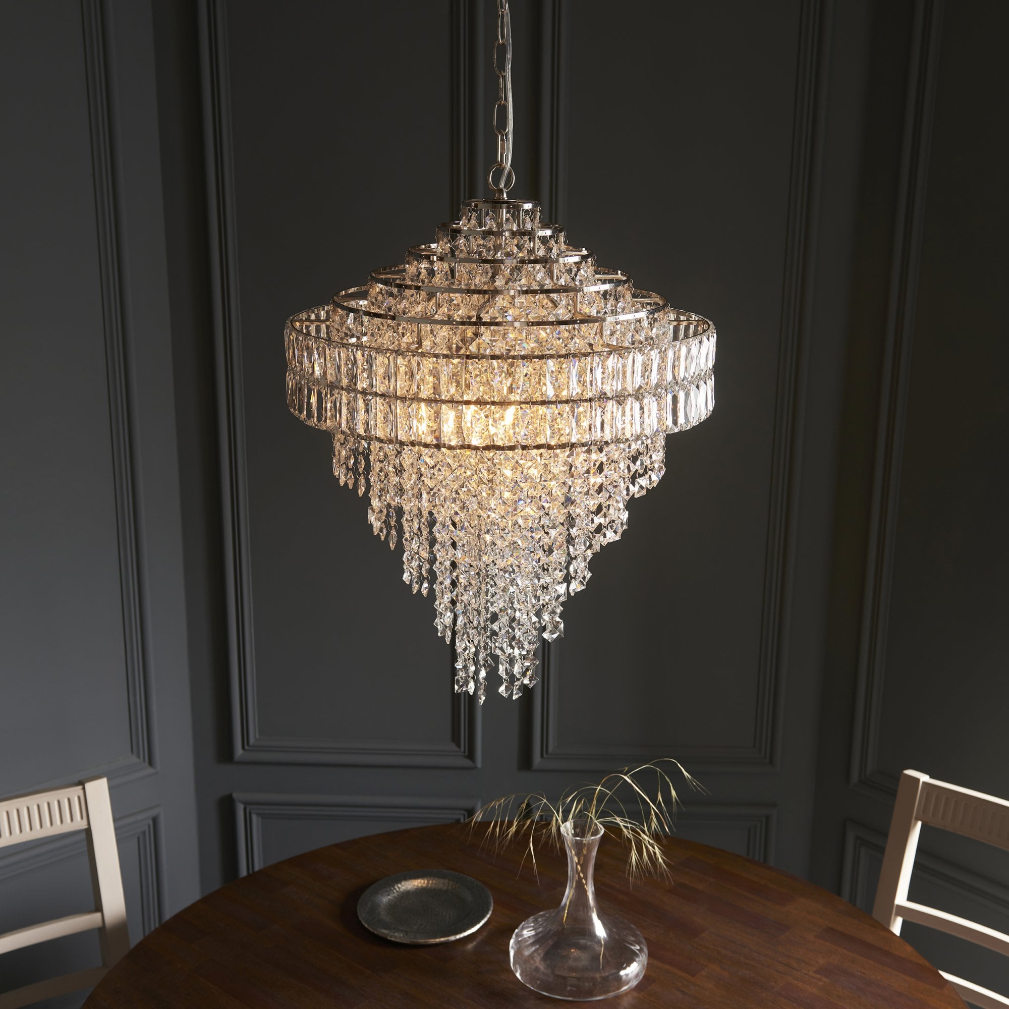 104295 Pendant 7 Light Bright Nickel Plate And Clear Crystal Glass