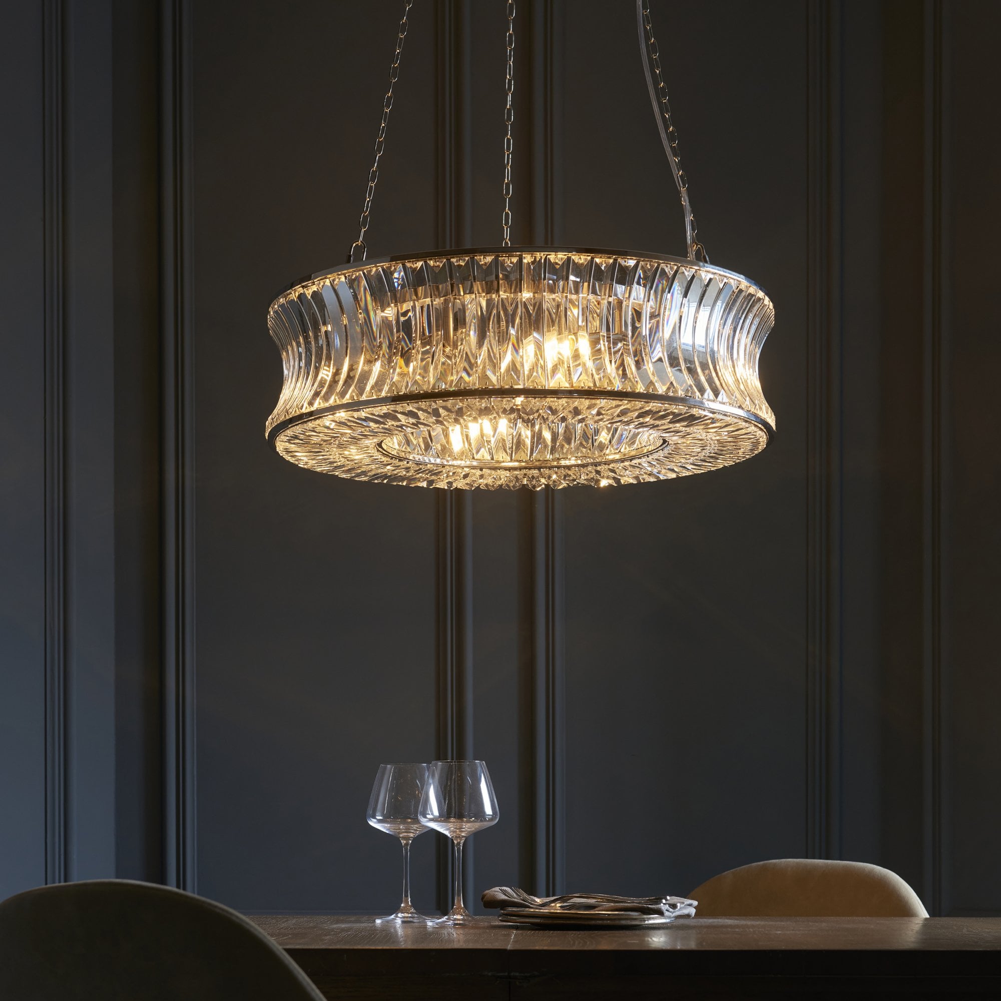 104528 Pendant 6 Light Bright Nickel Plate With Crystal And Clear Glass