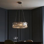 104528 Pendant 6 Light Bright Nickel Plate With Crystal And Clear Glass