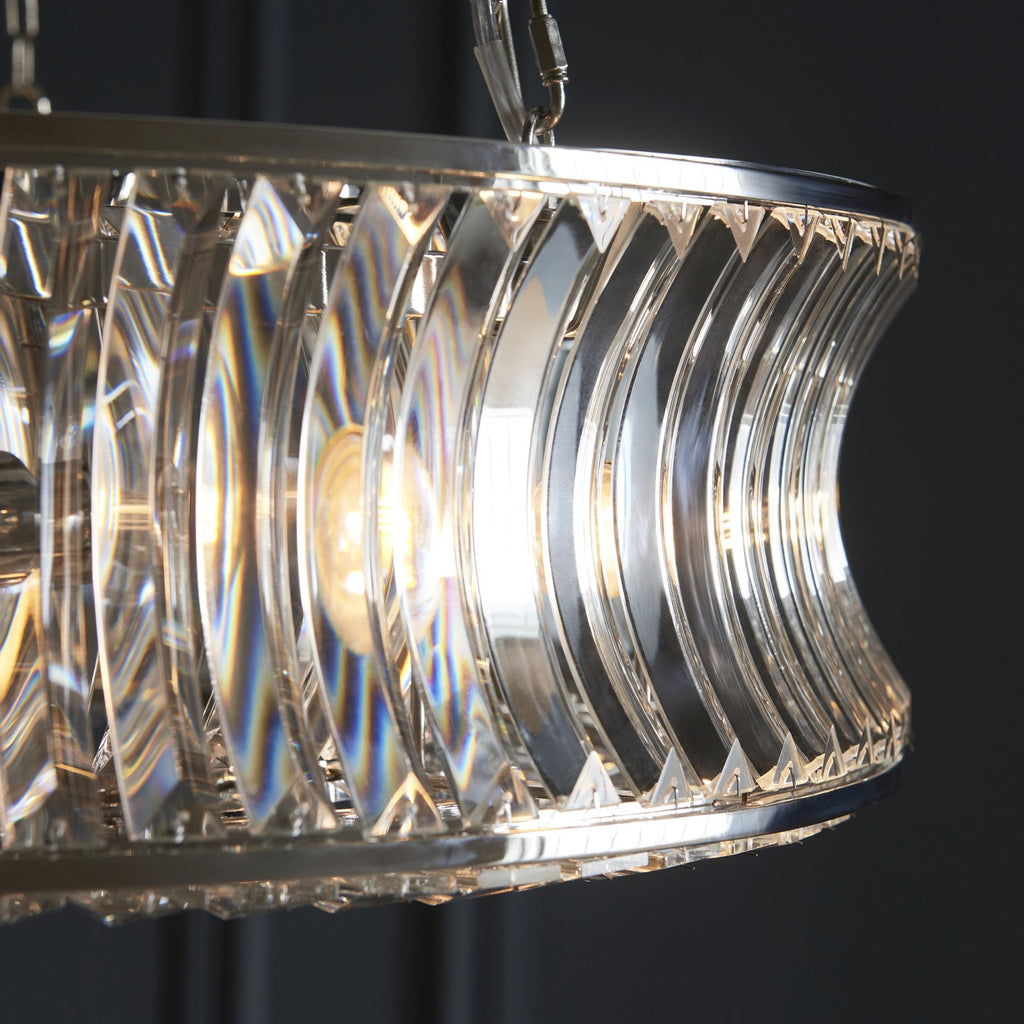 104528 Pendant 6 Light Bright Nickel Plate With Crystal And Clear Glass