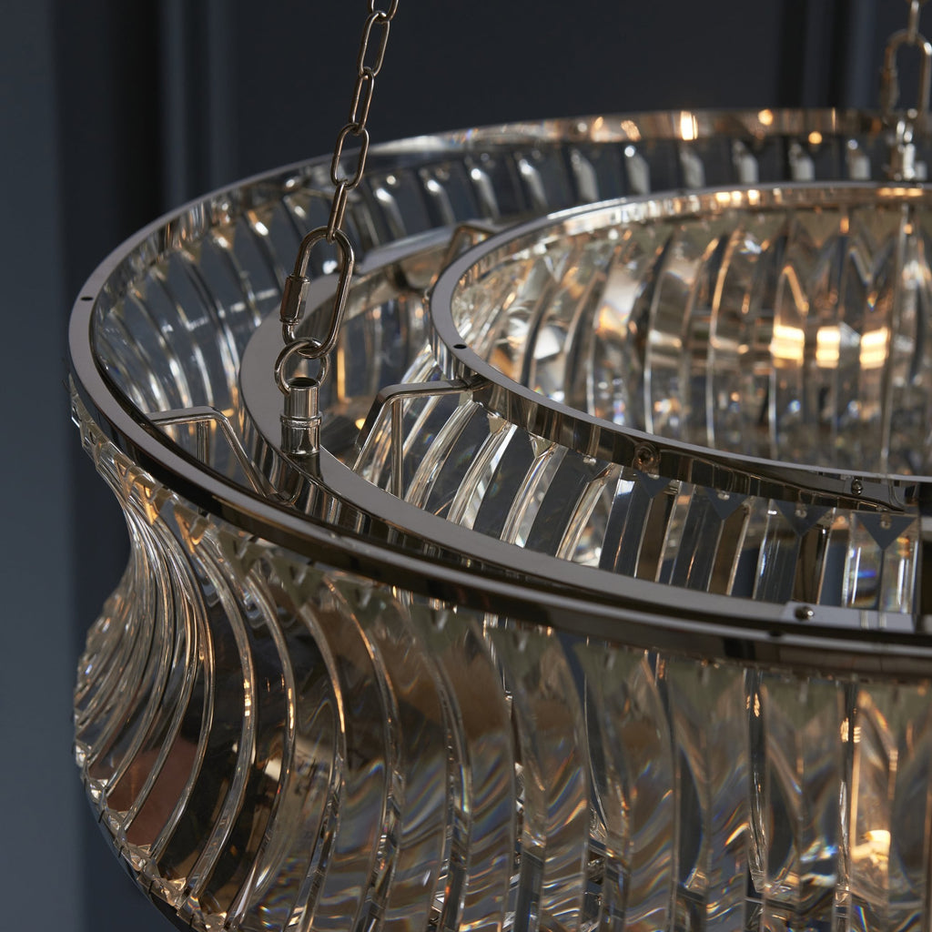104528 Pendant 6 Light Bright Nickel Plate With Crystal And Clear Glass