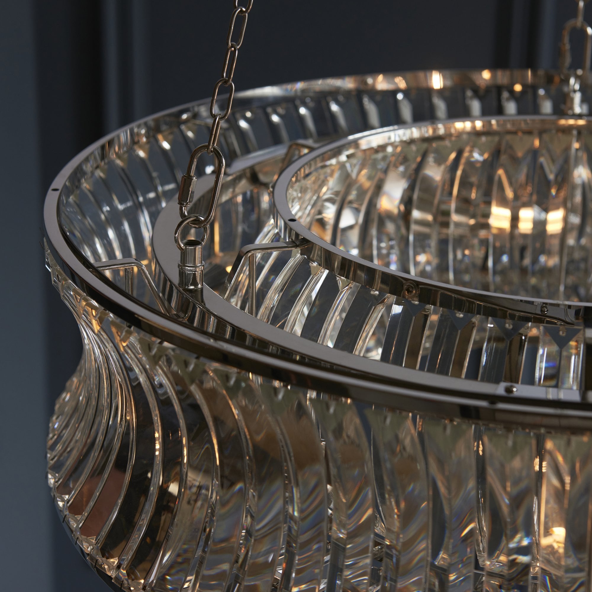 104528 Pendant 6 Light Bright Nickel Plate With Crystal And Clear Glass